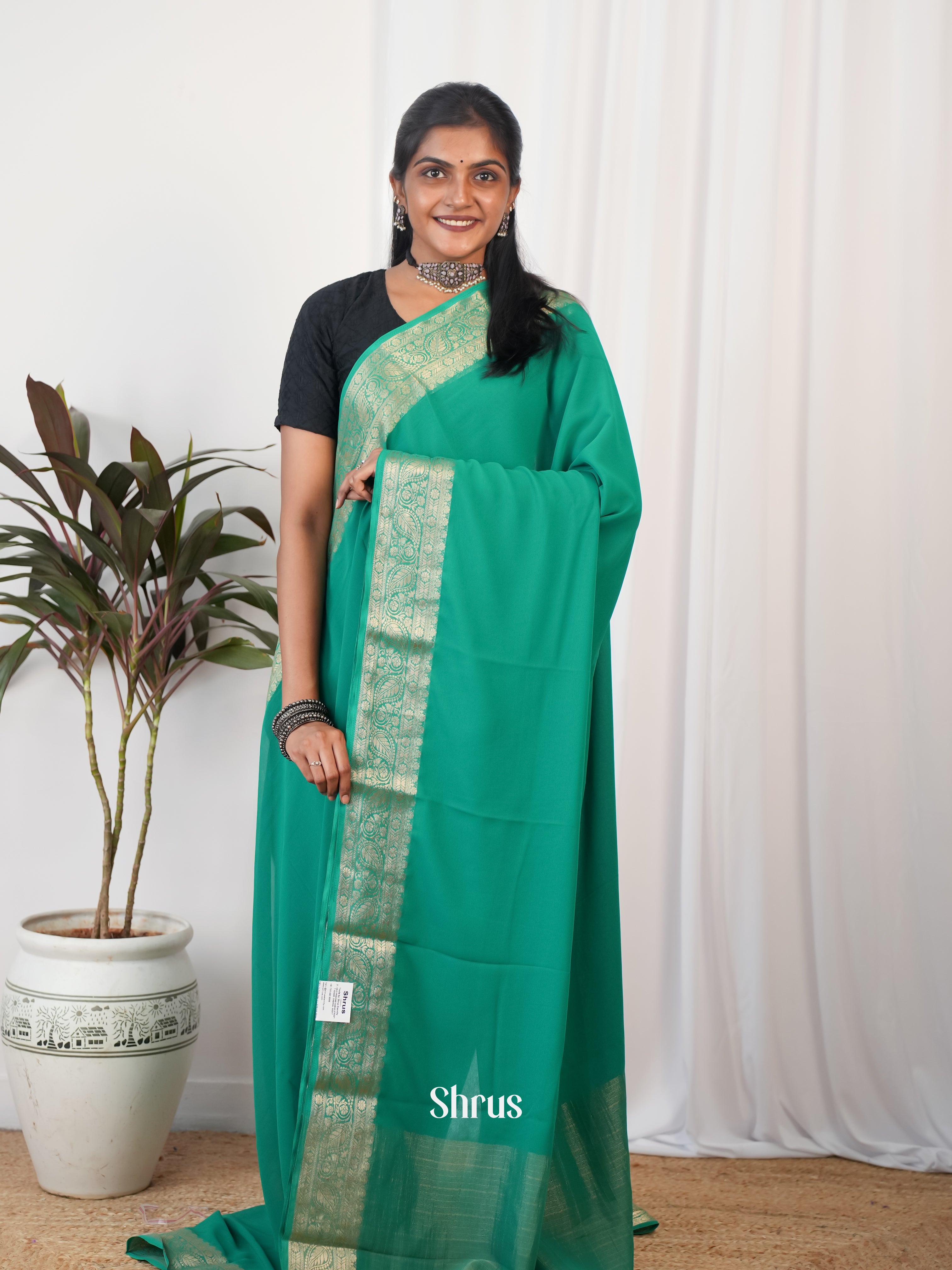 Green - Semi Georgette Saree