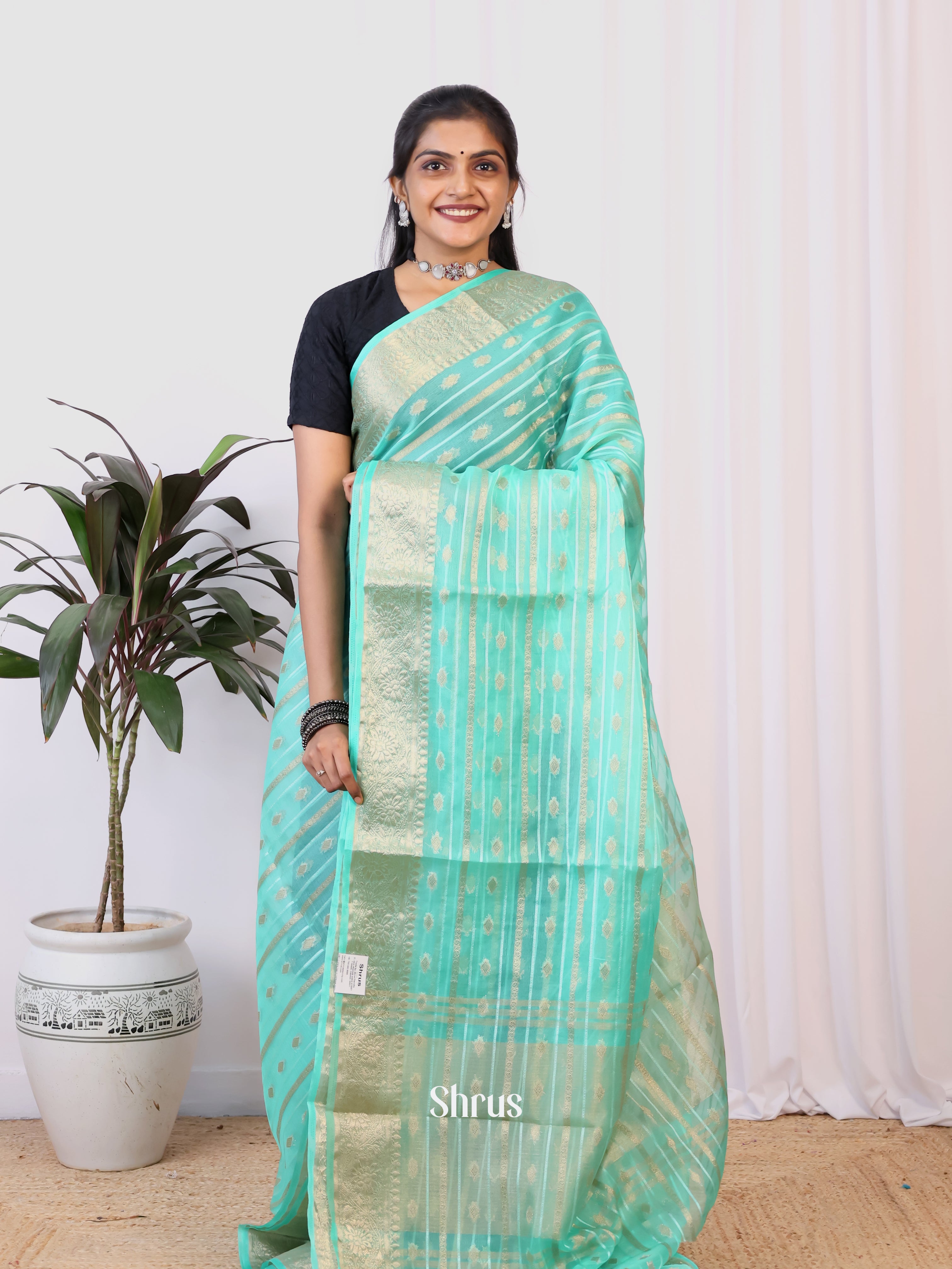 Teal  - Semi Georgette Saree