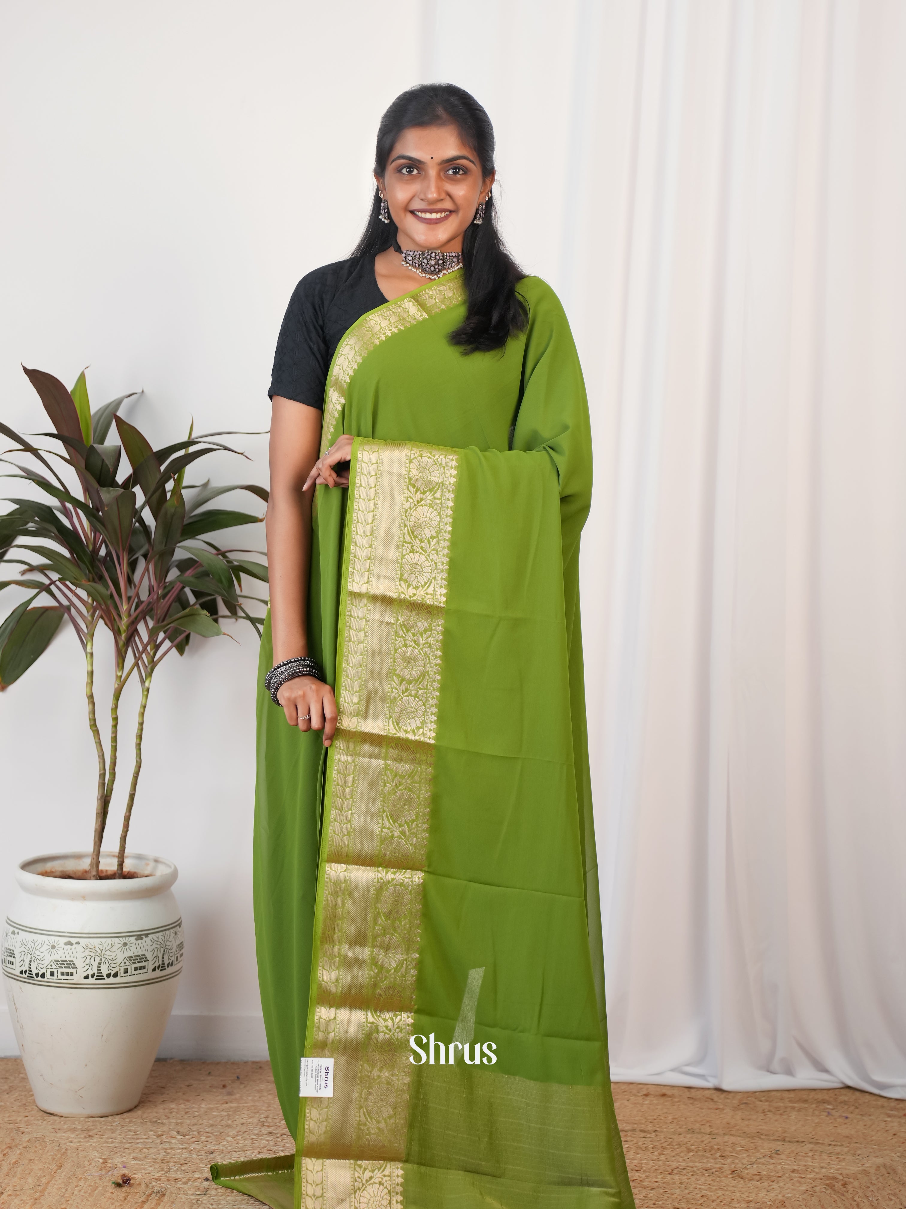 Green - Semi Georgette Saree