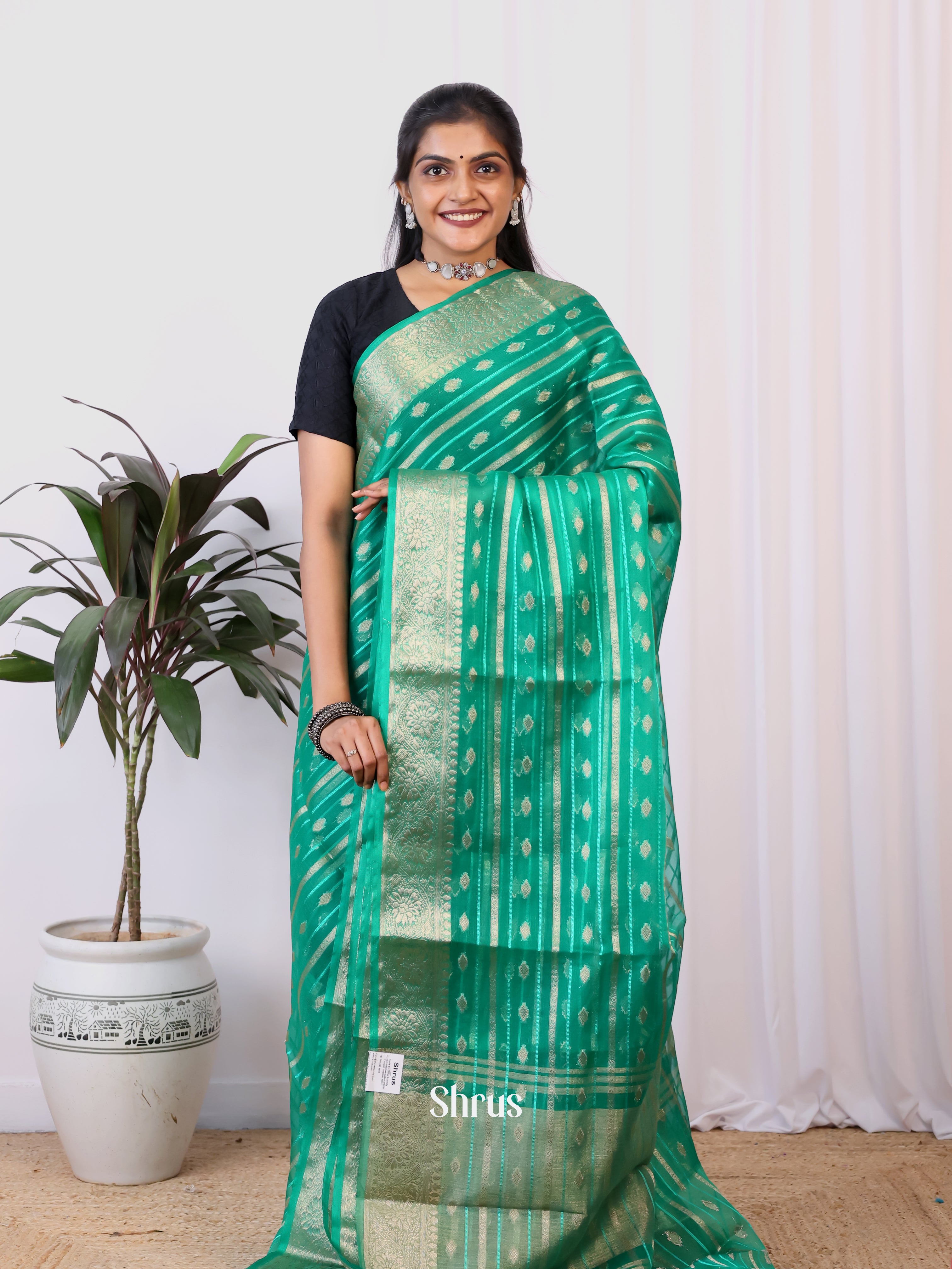 Green - Semi Organza Saree