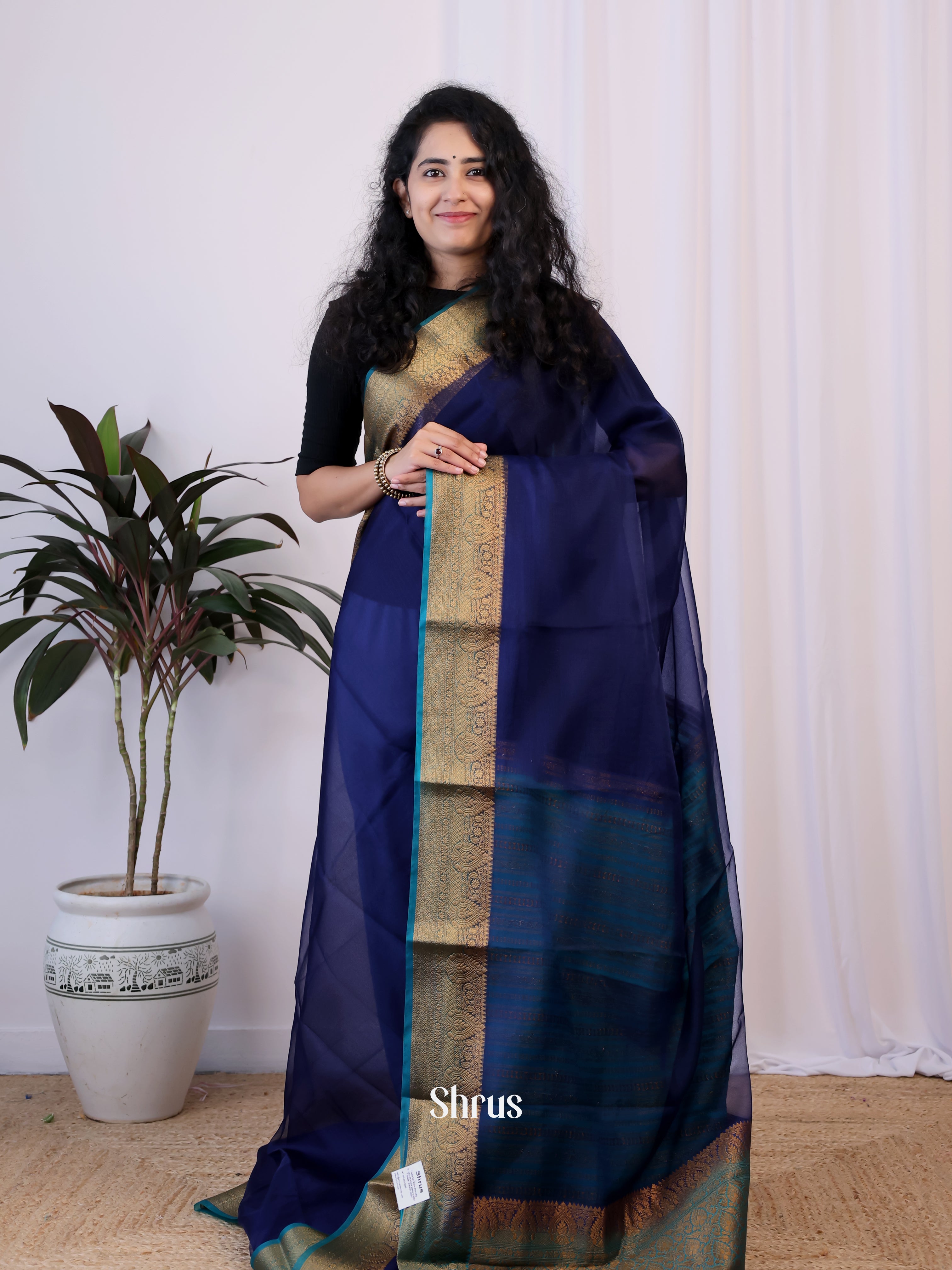 Blue & Teal - Semi Organza Saree