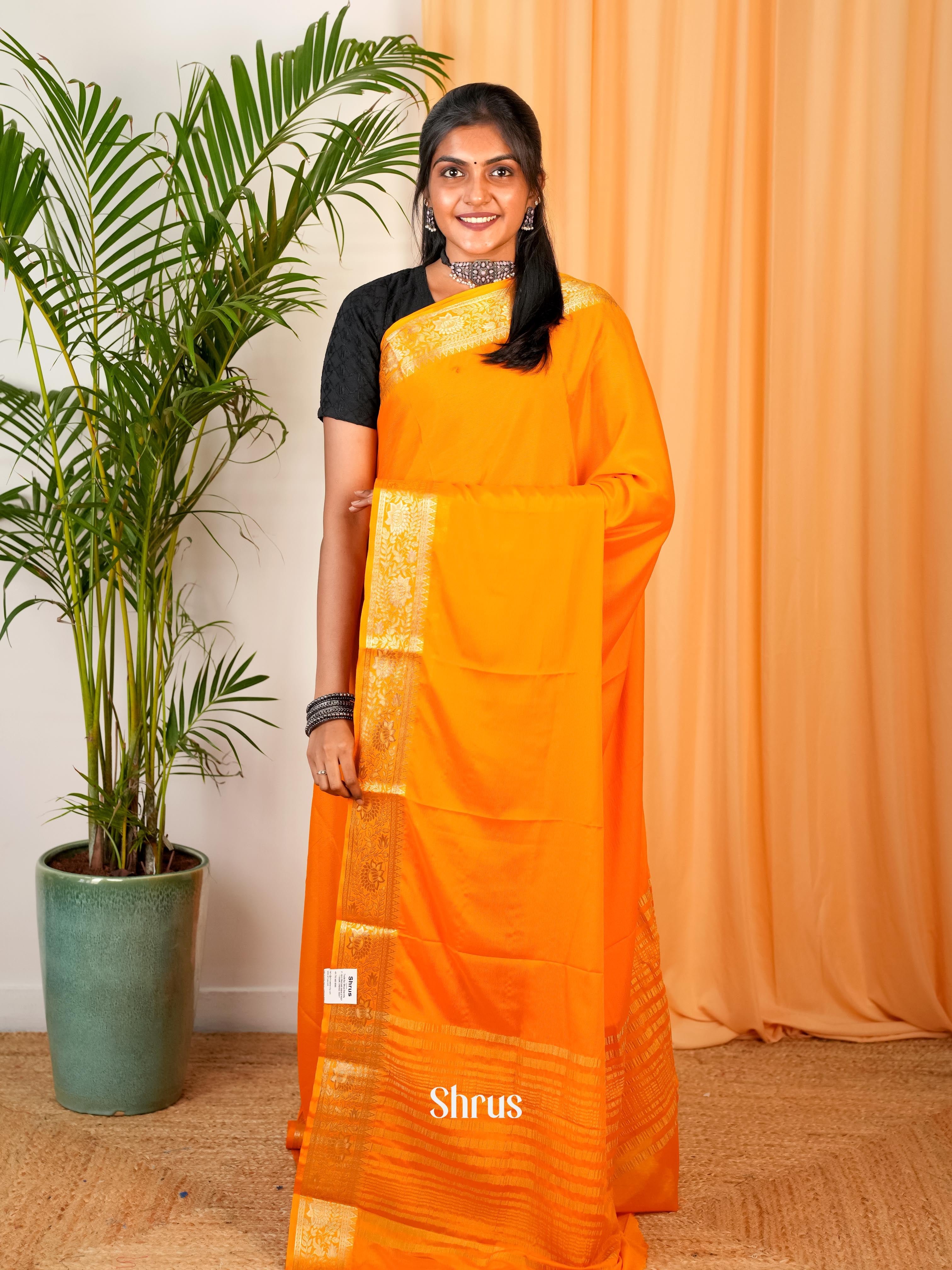 Orange - Semi Mysoresilk Saree