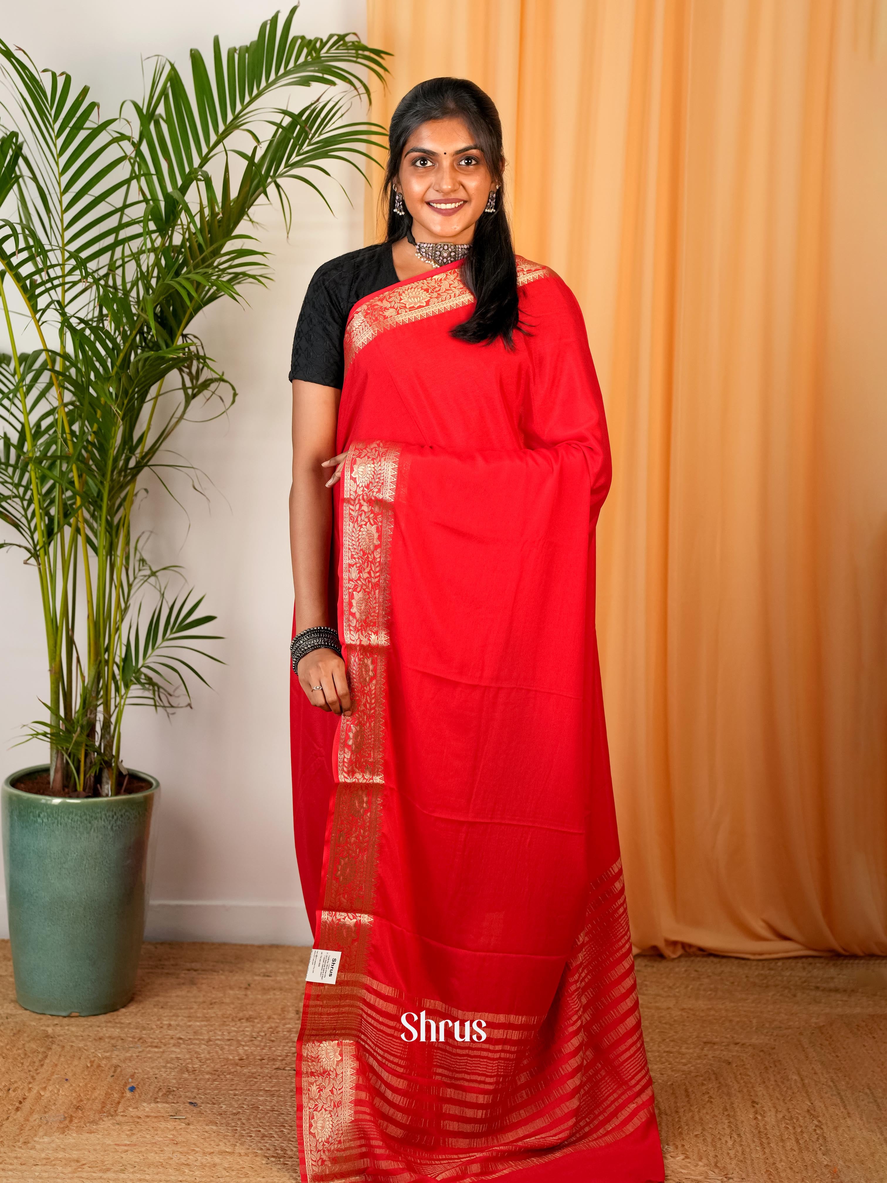 Red - Semi Mysoresilk Saree