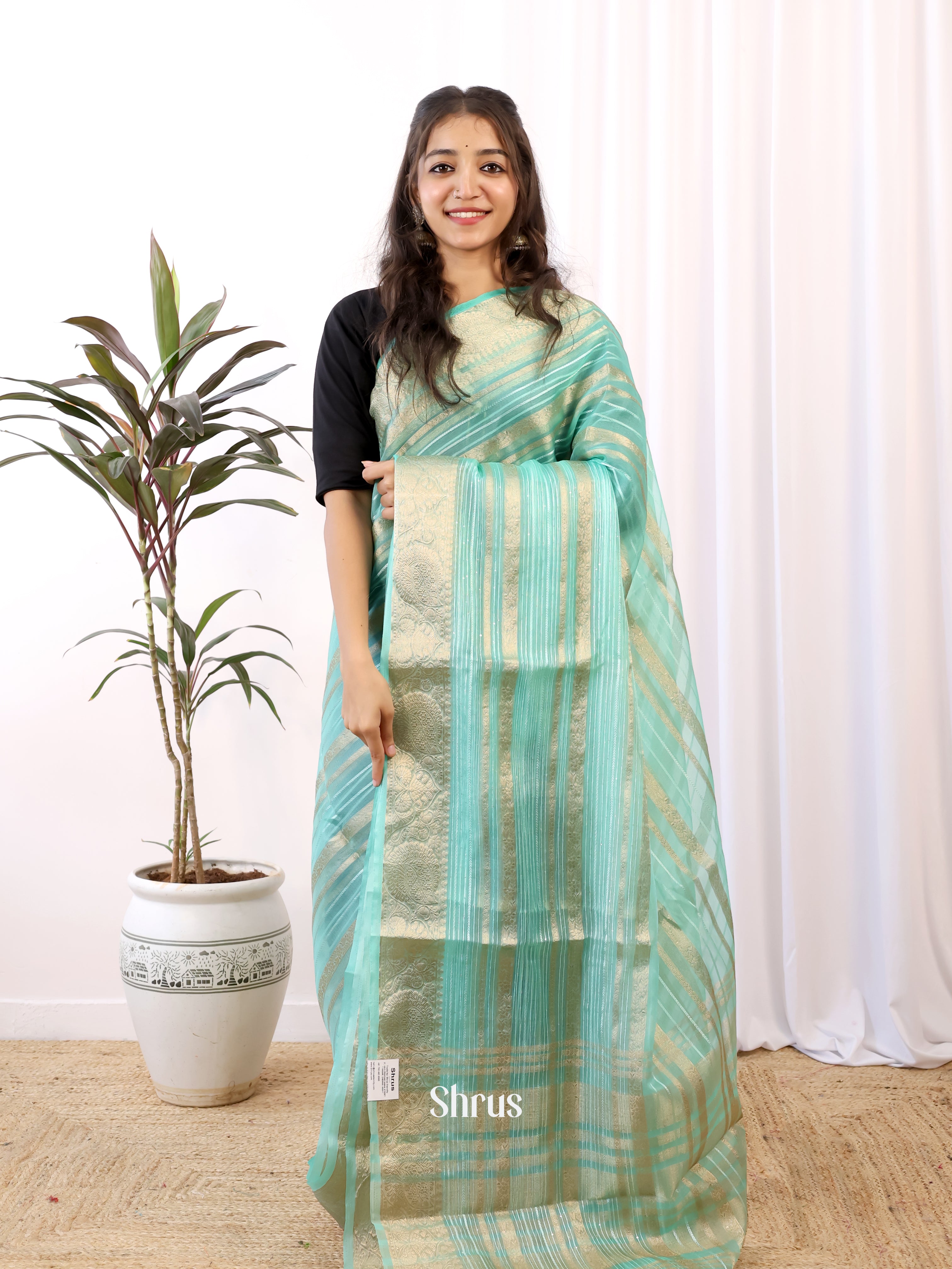 Teal - Semi Organza Saree