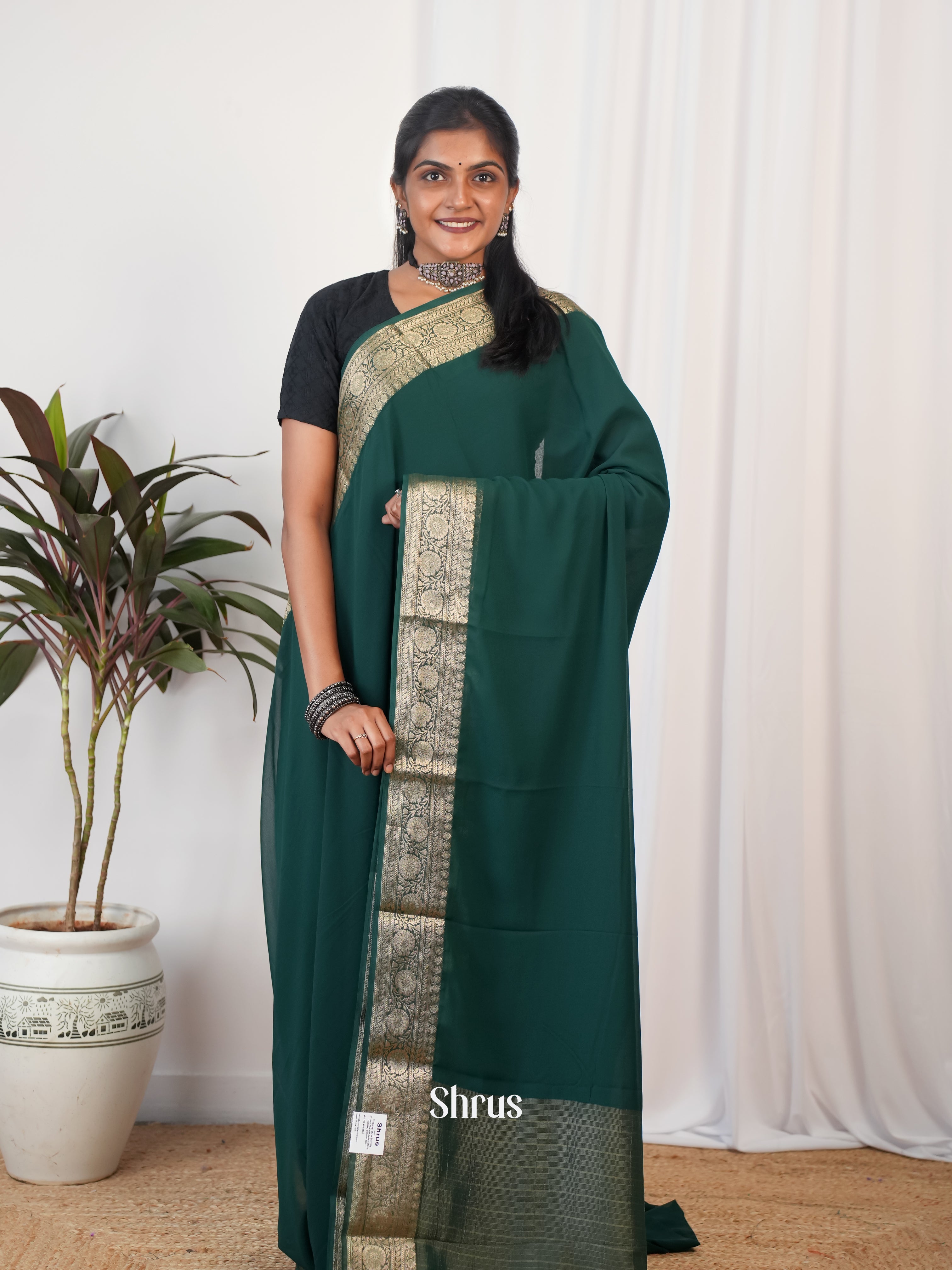 Green - Semi Georgette Saree