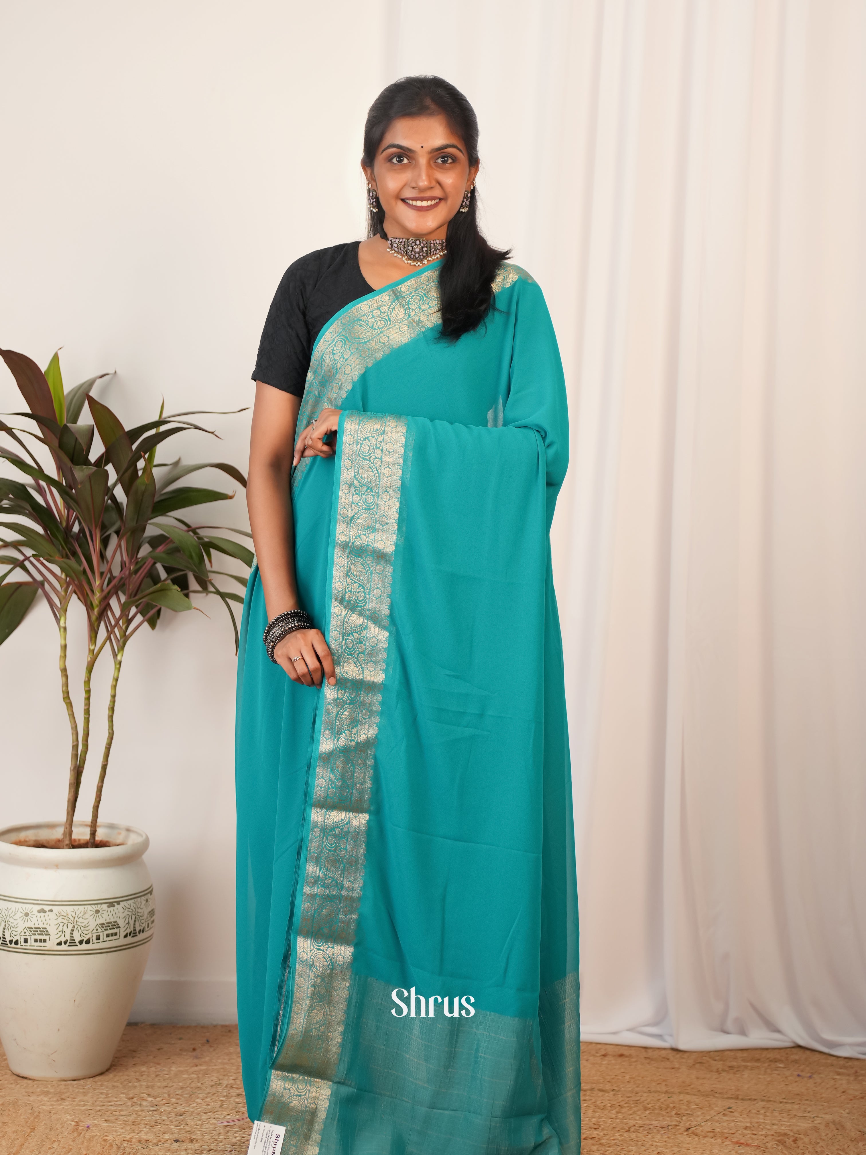 Aqua - Semi Georgette Saree