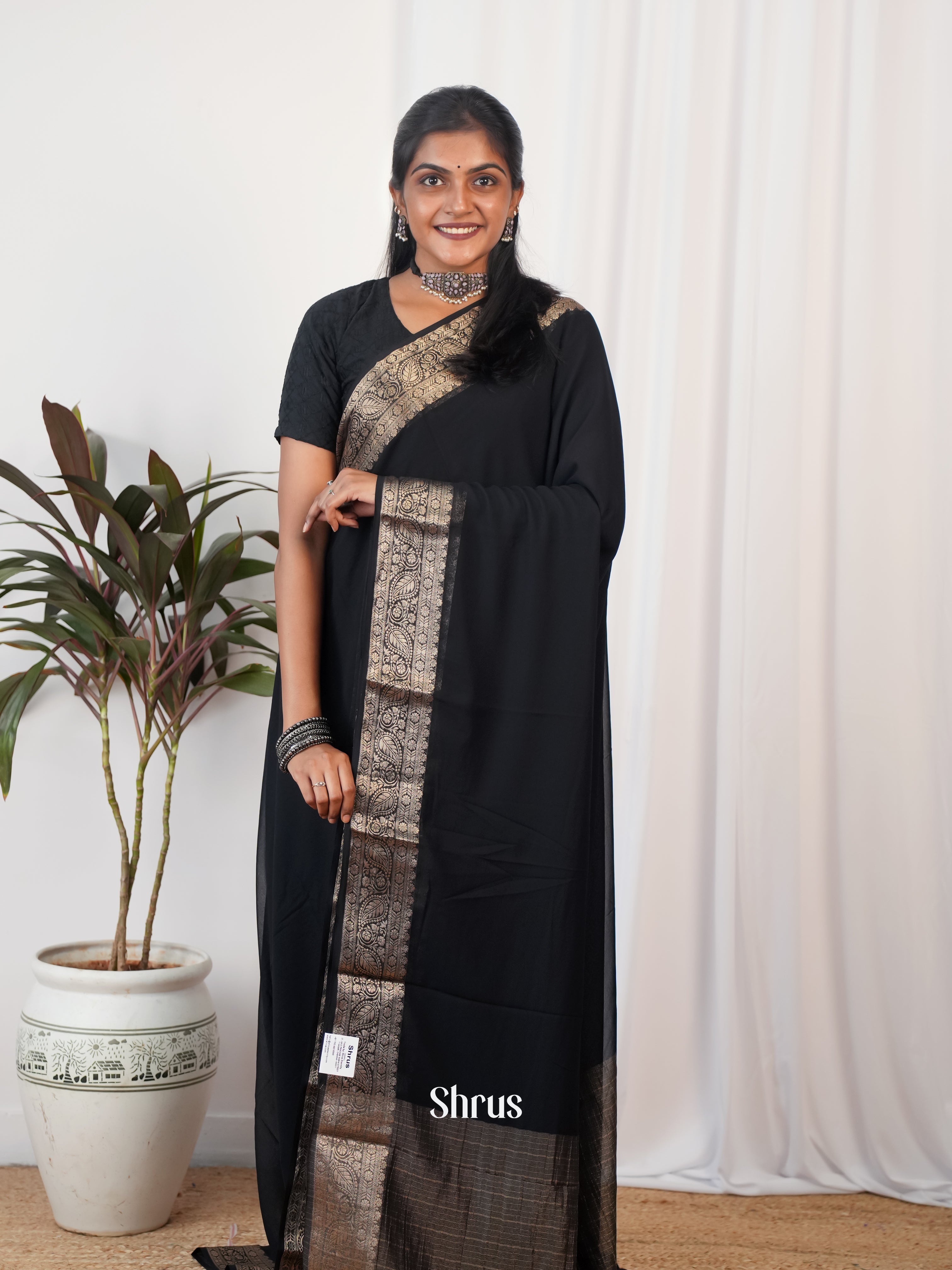 Black - Semi Georgette Saree