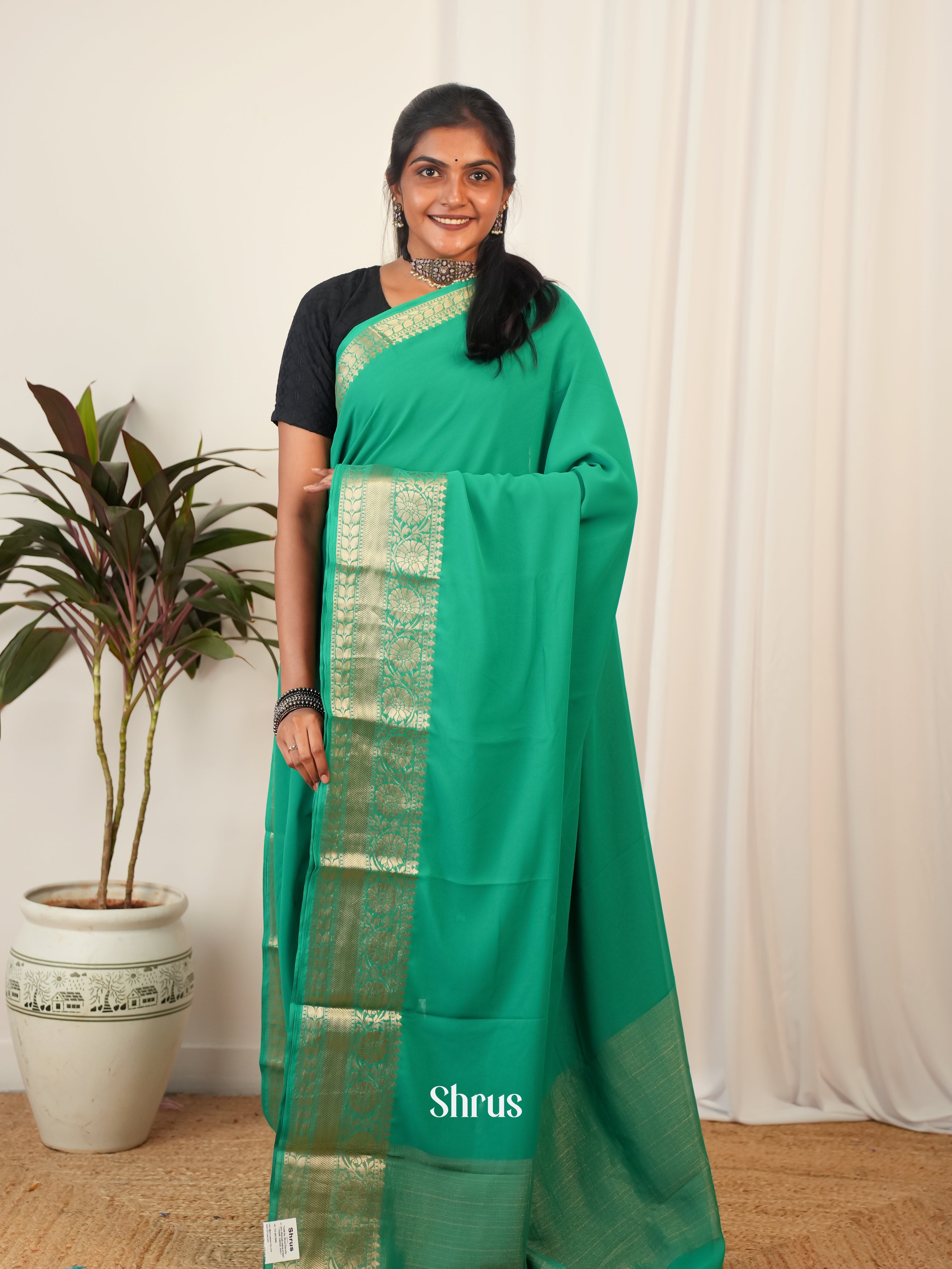 Green - Semi Georgette Saree