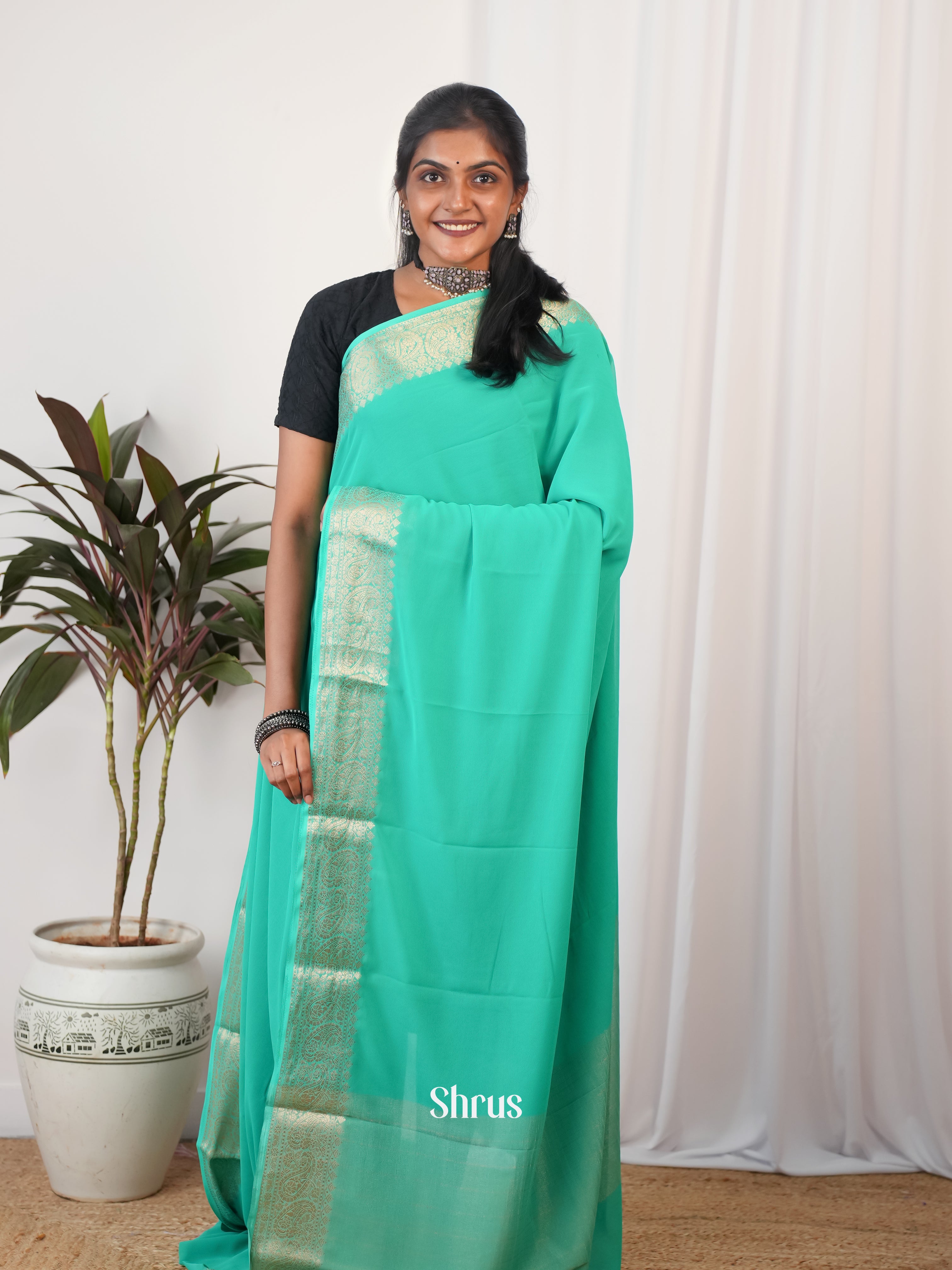 Teal - Semi Georgette Saree