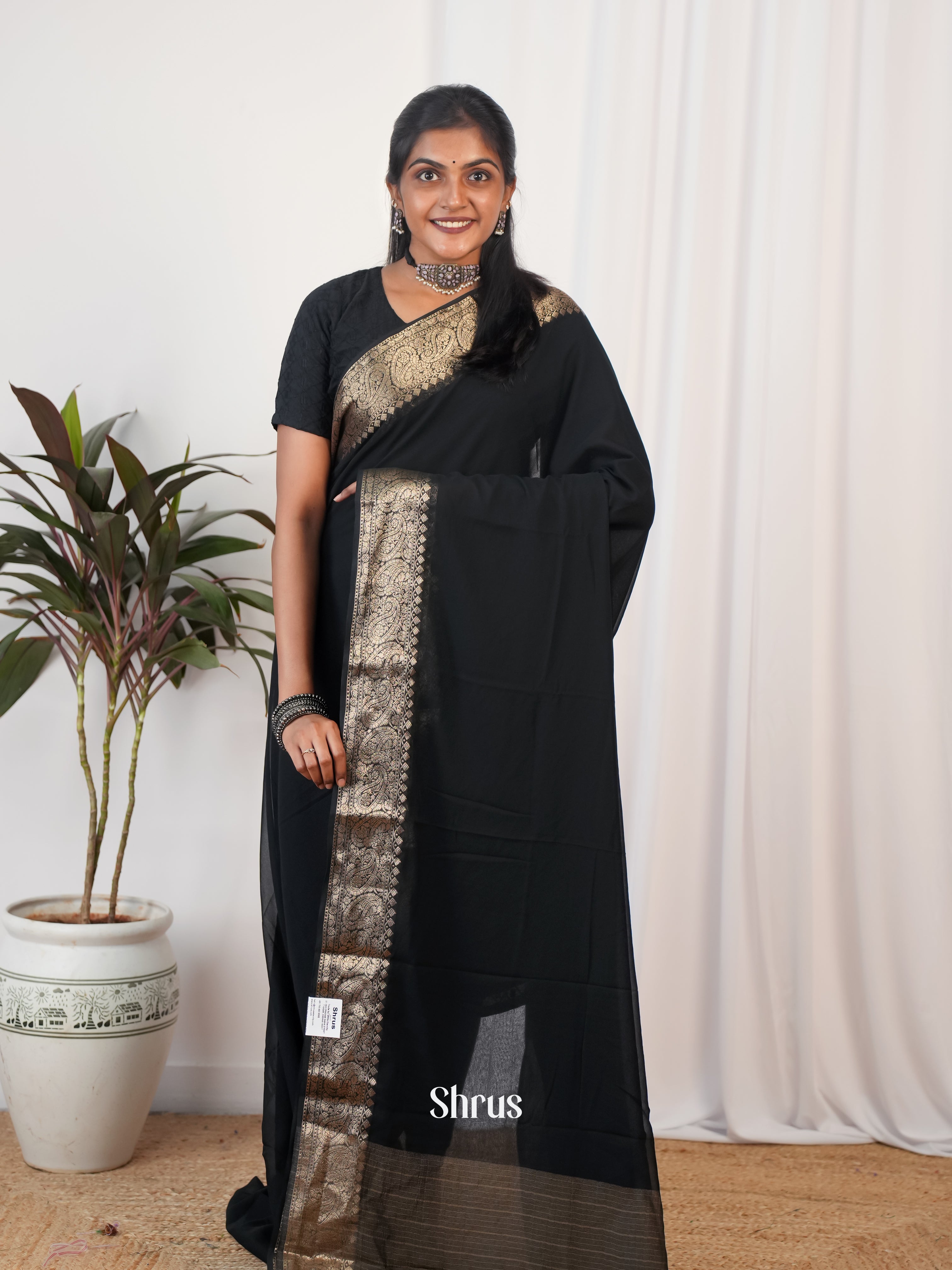 Black - Semi Georgette Saree