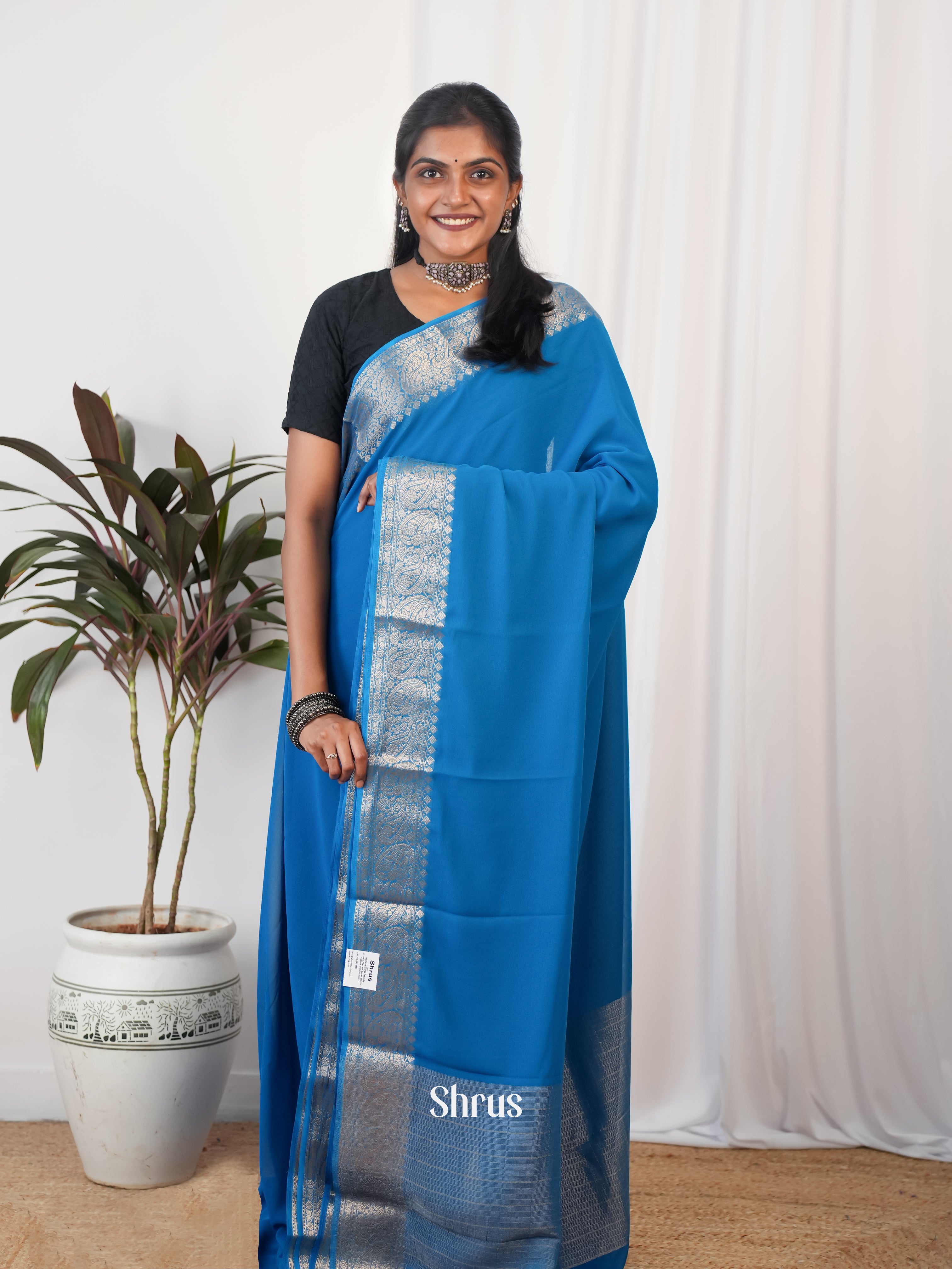 Blue - Semi Georgette Saree