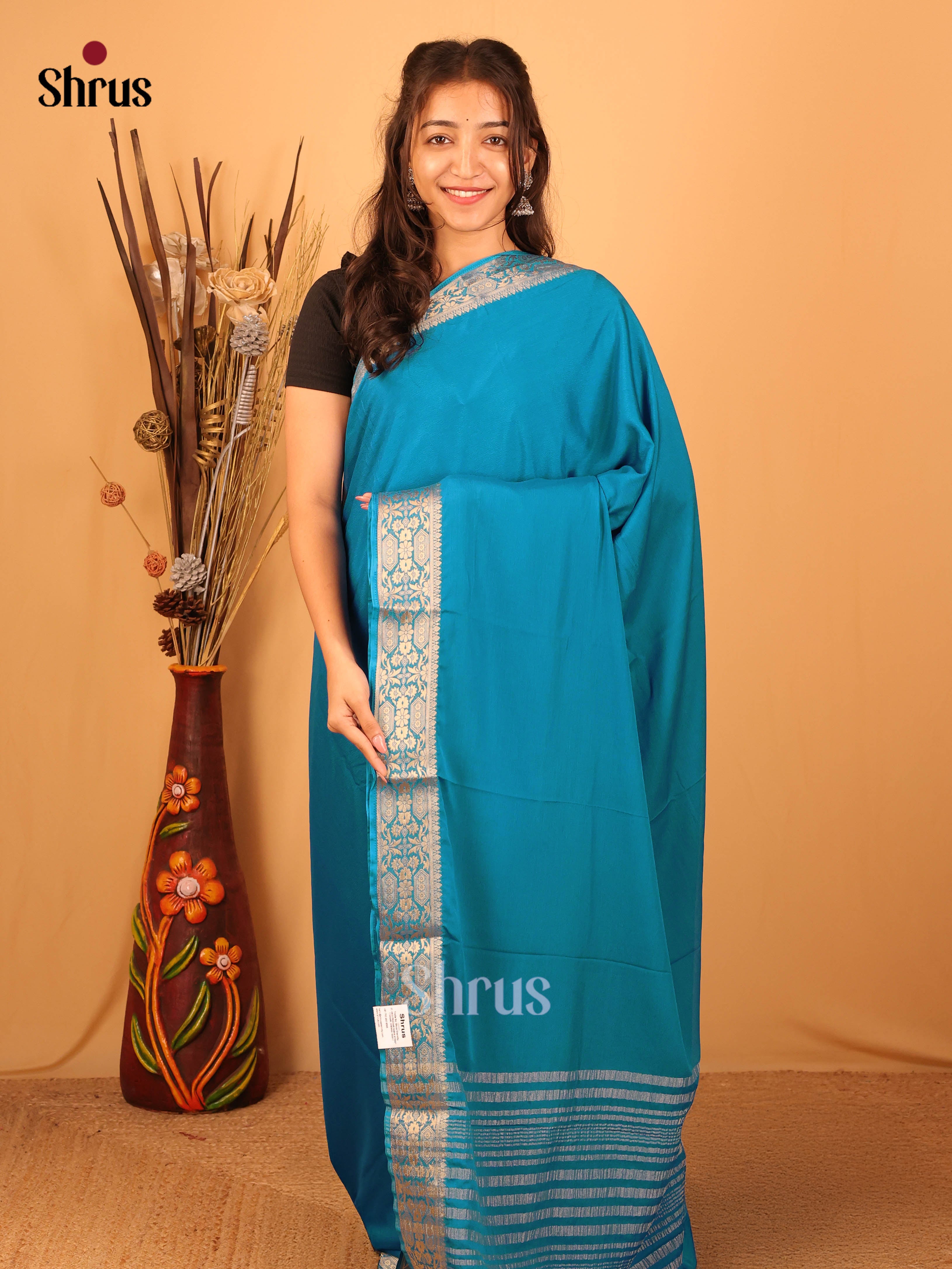 Blue - Semi Mysoresilk Saree - Shop on Shrus.com