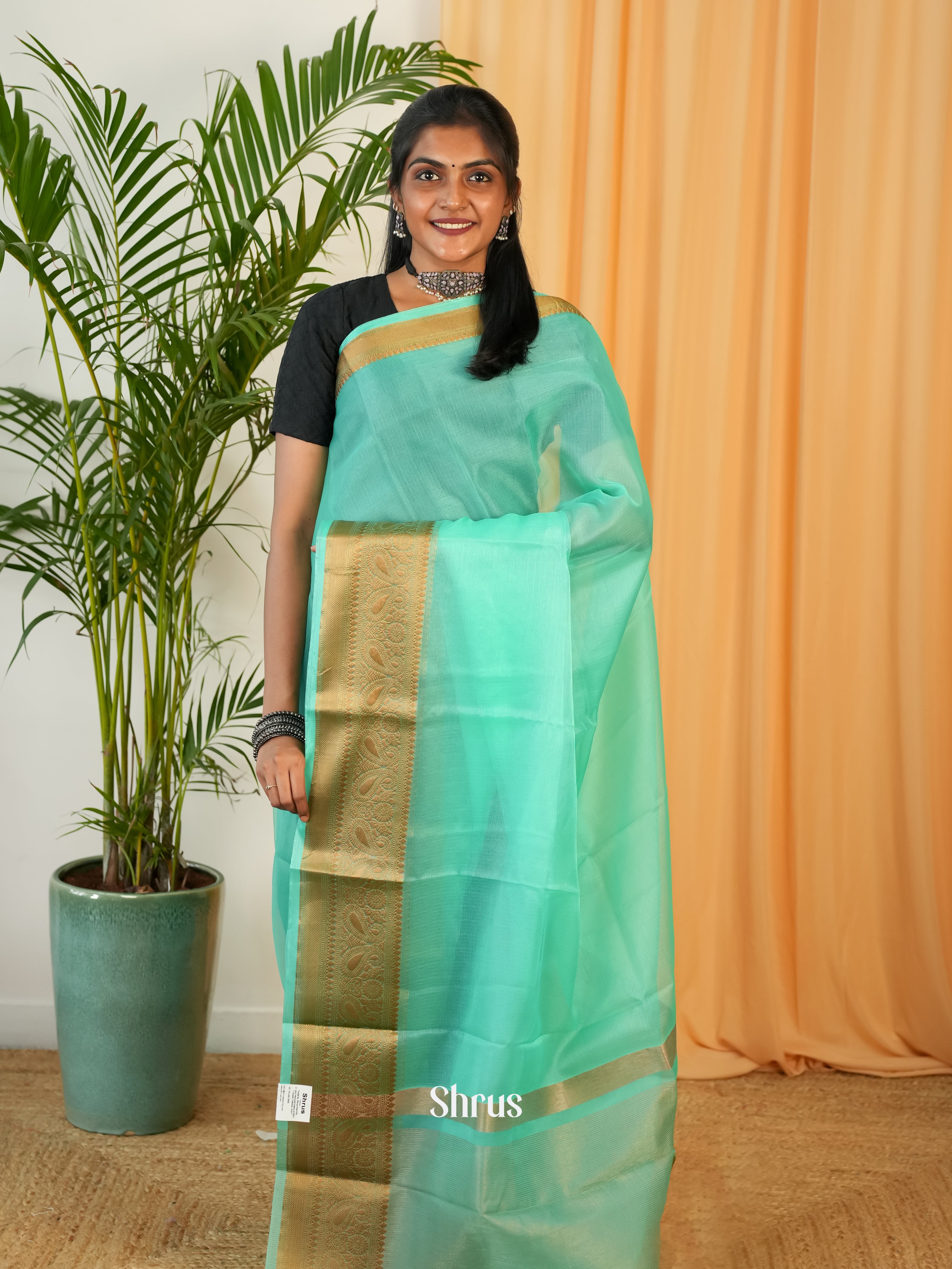 Teal - Semi Organza Saree