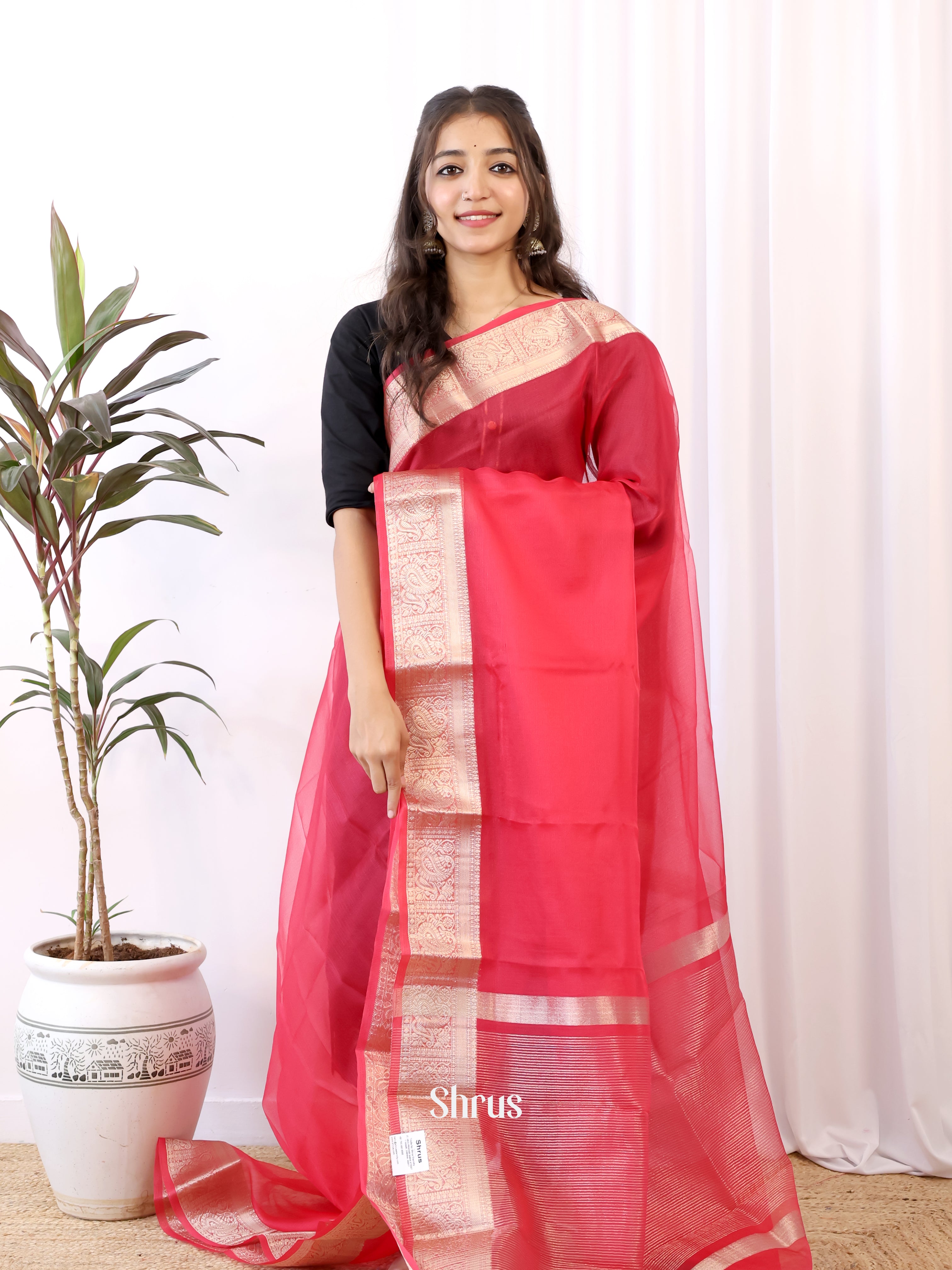 Pink & Grey - Semi Organza Saree