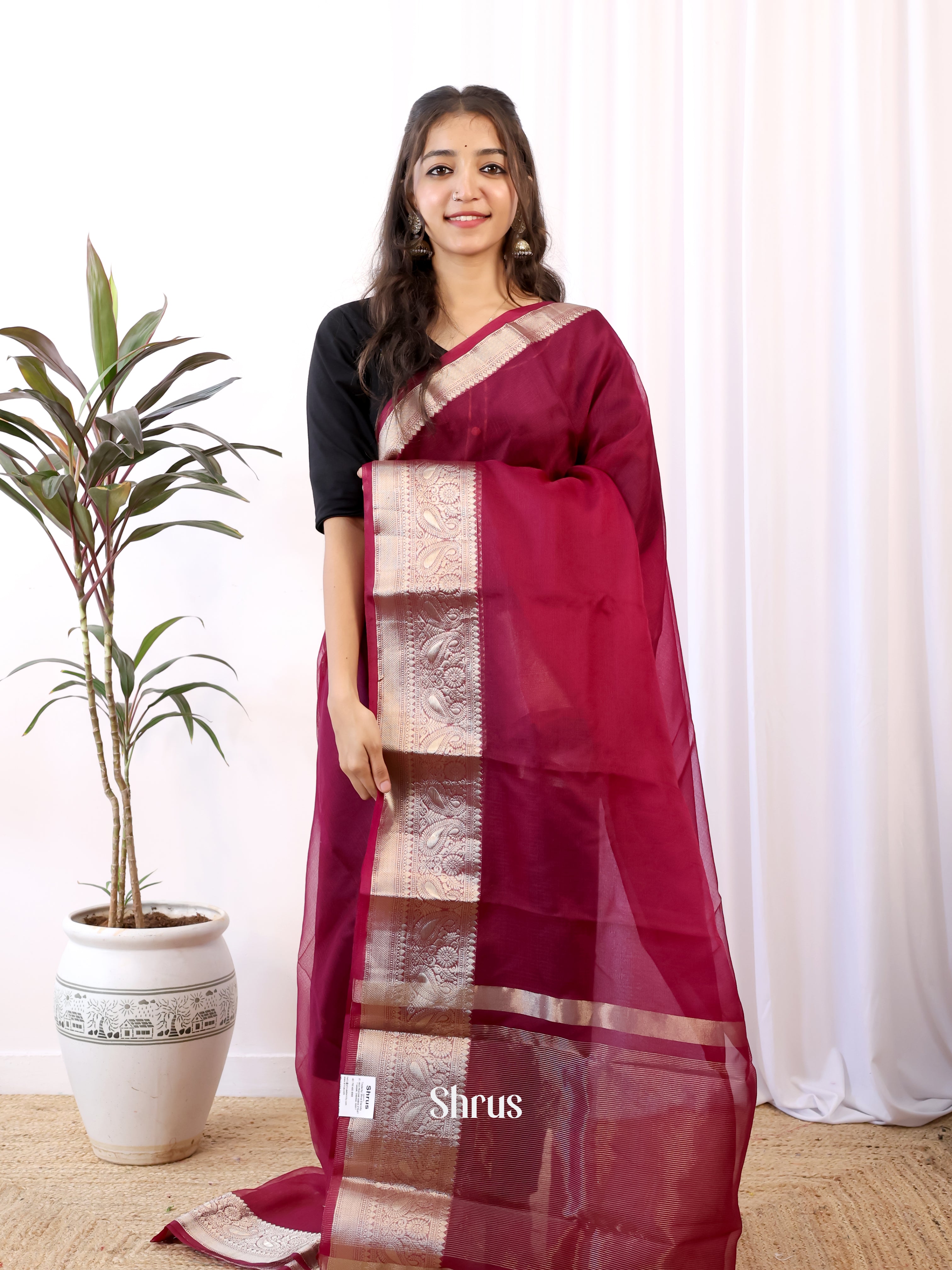 Wine - Semi Organza Saree