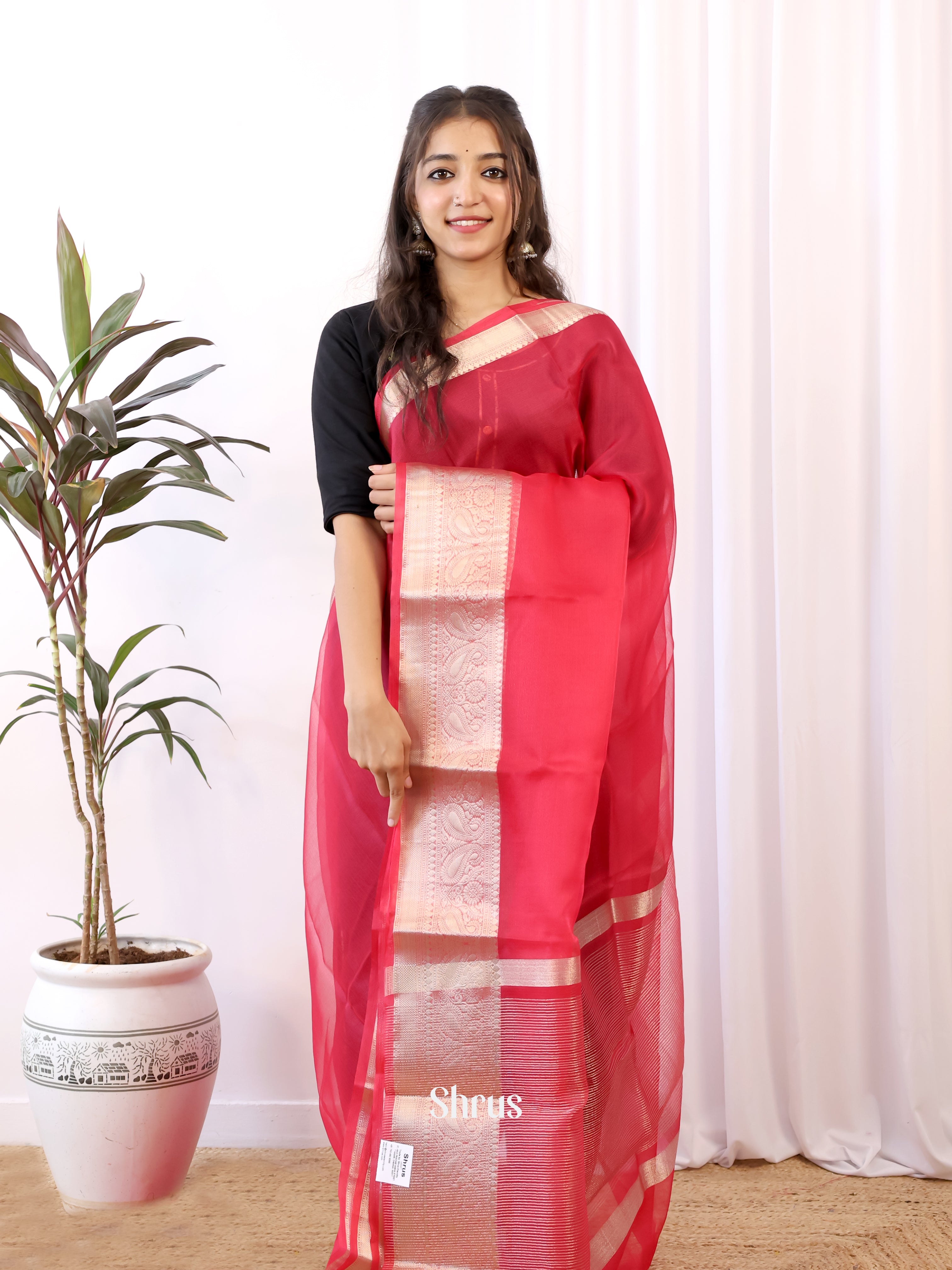 Red  - Semi Organza Saree