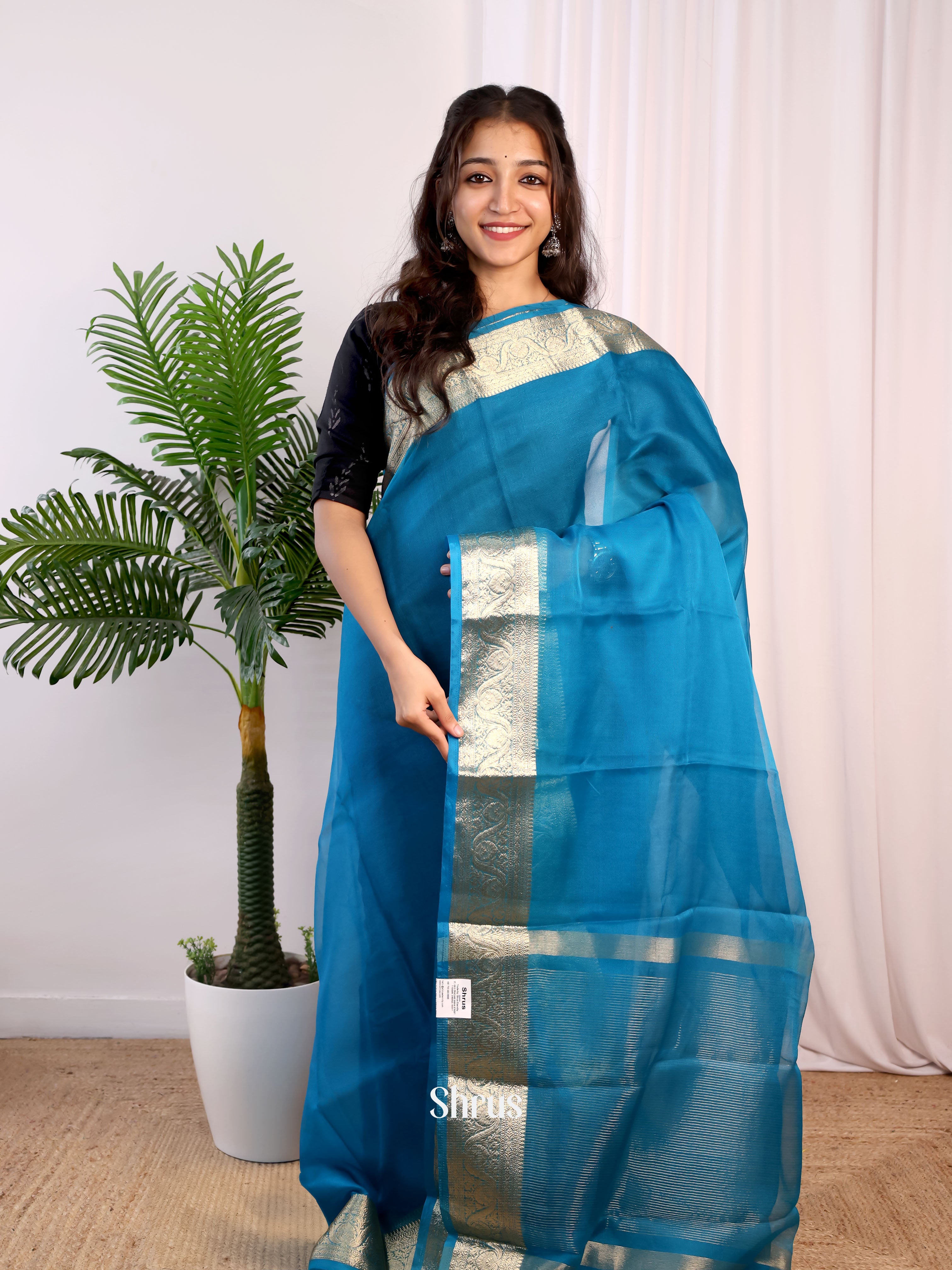 Blue(Single Tone) - Semi Organza Saree