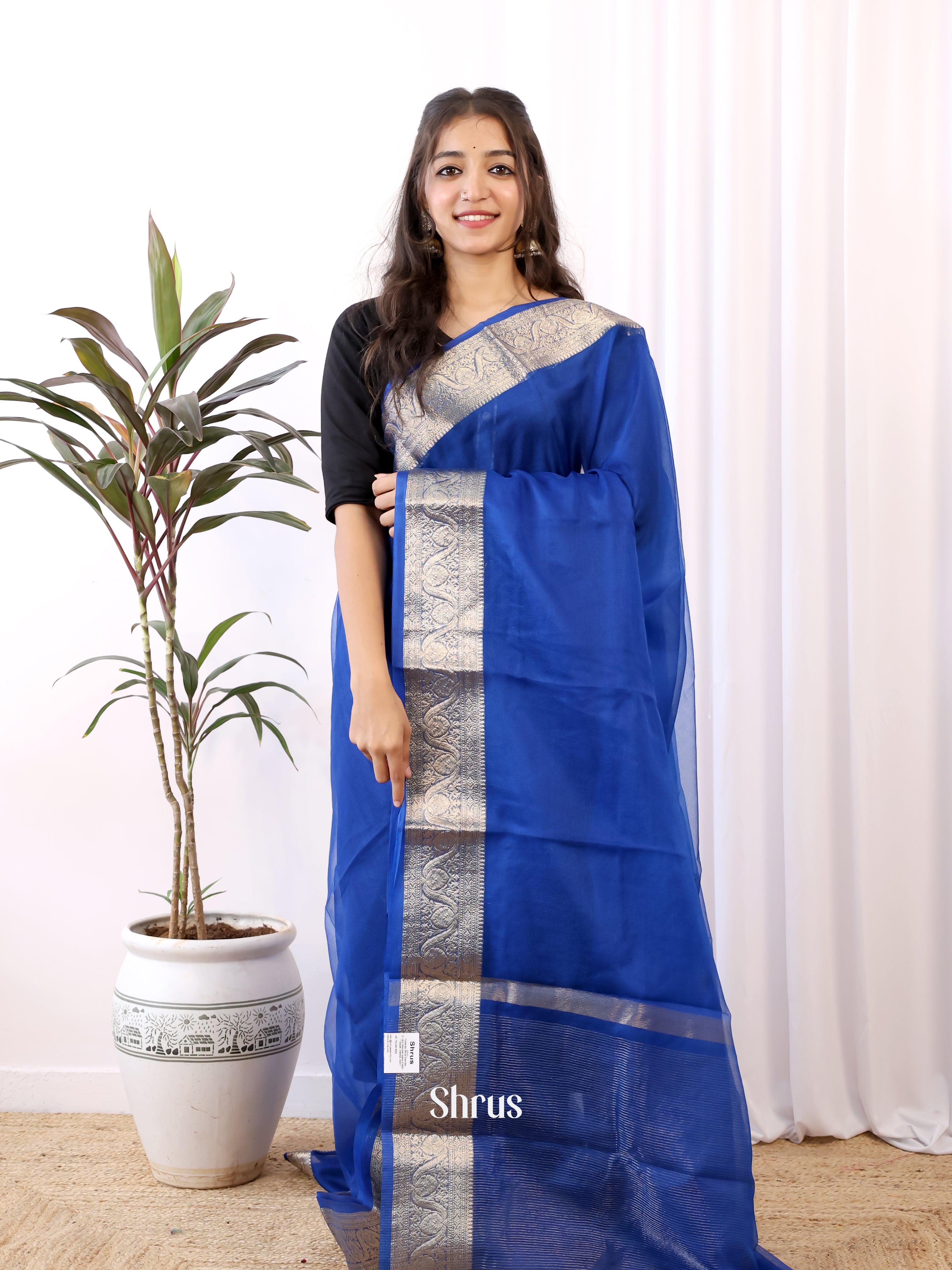 Blue - Semi Organza Saree