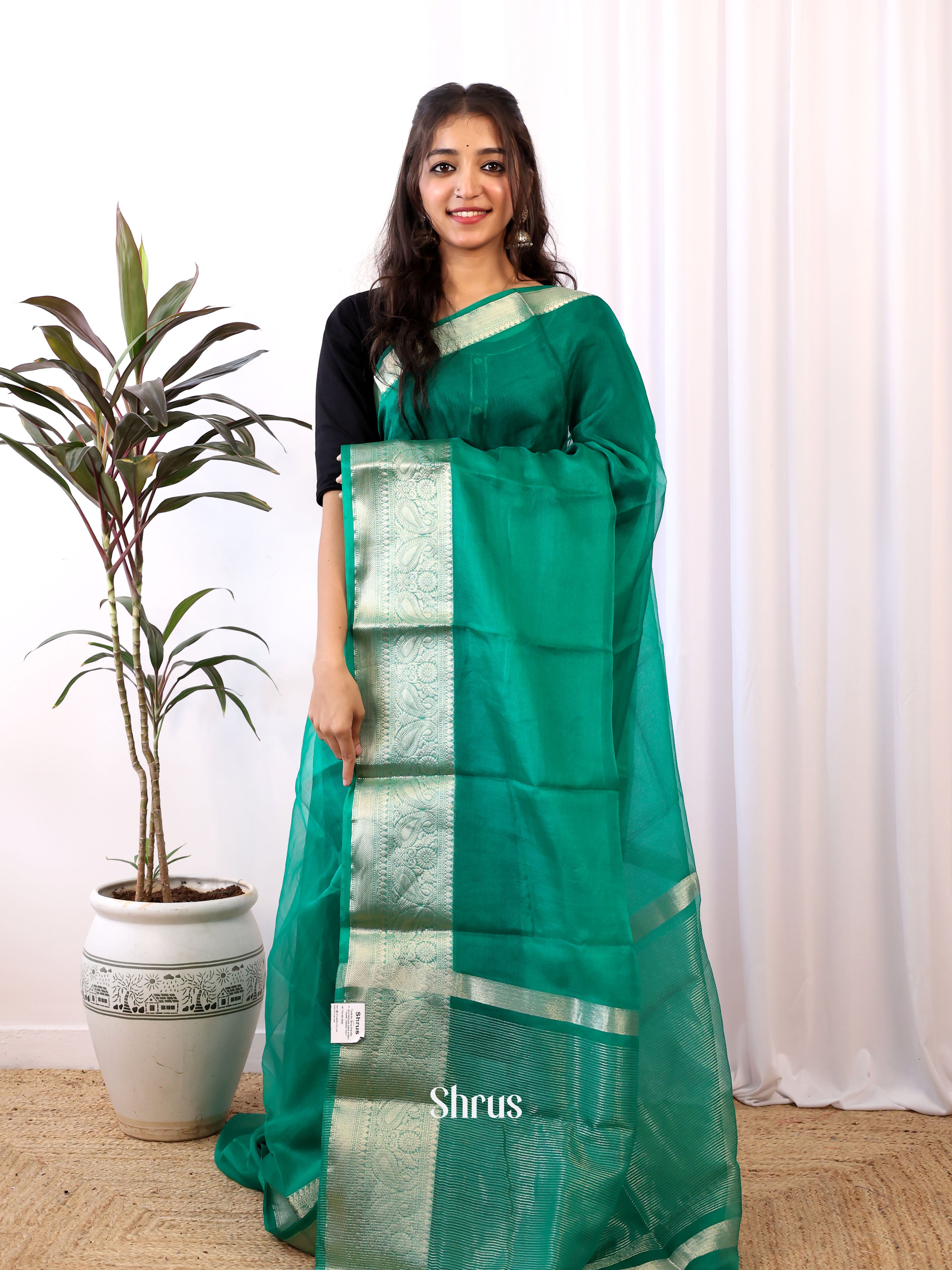 Green - Semi Organza Saree