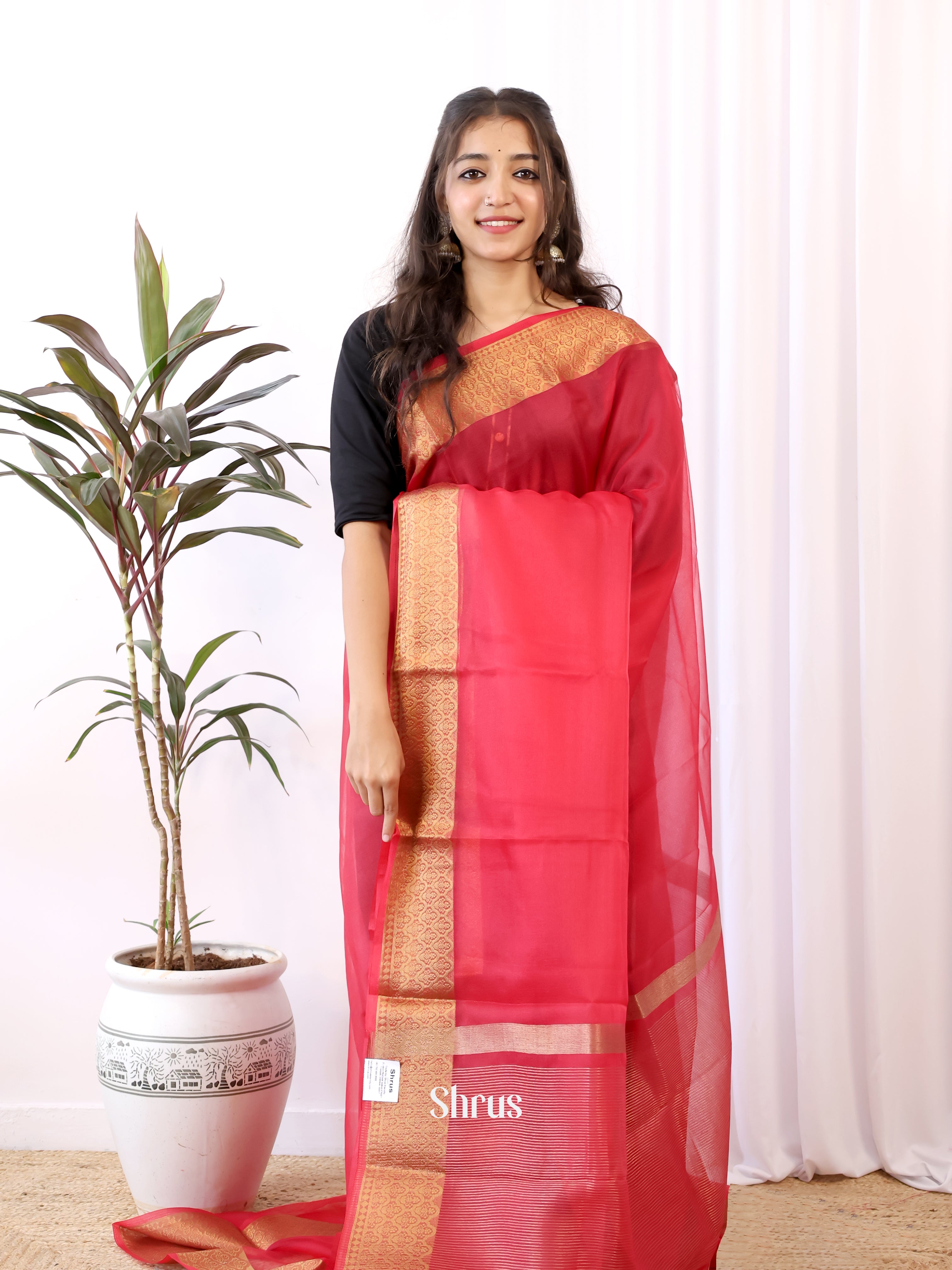 Red - Semi Organza Saree