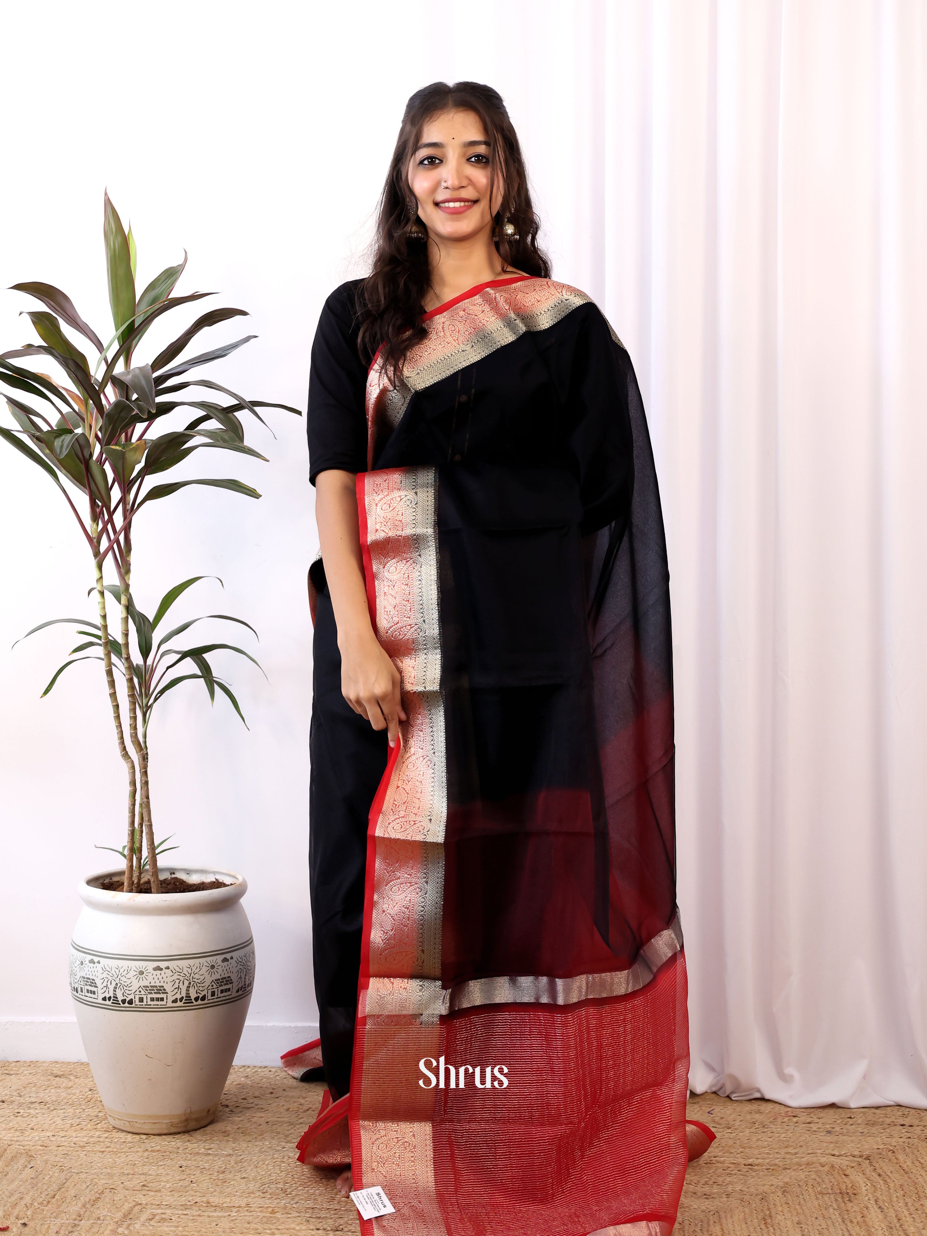 Black & Red - Semi Organza Saree