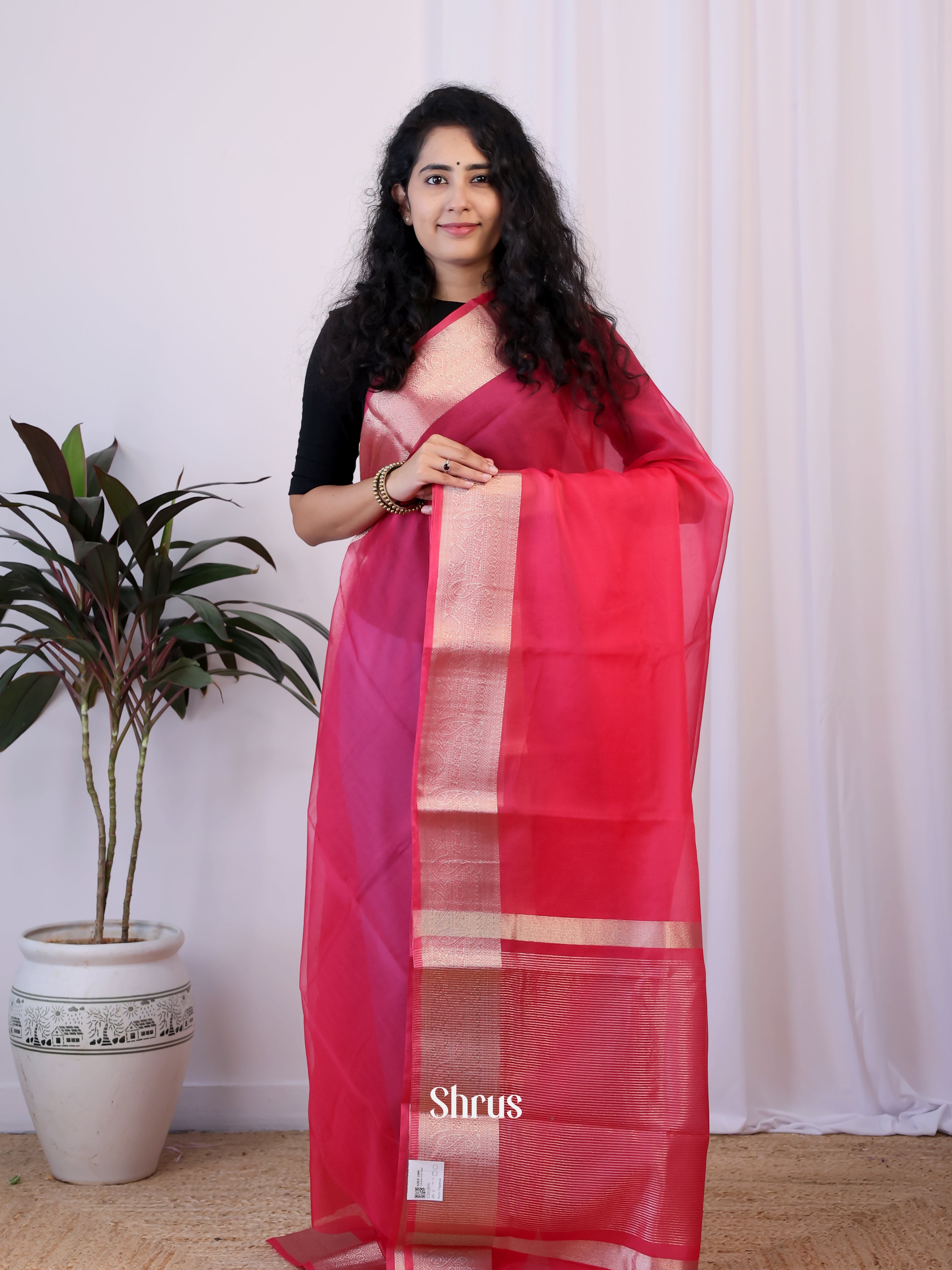 Red - Semi Organza Saree