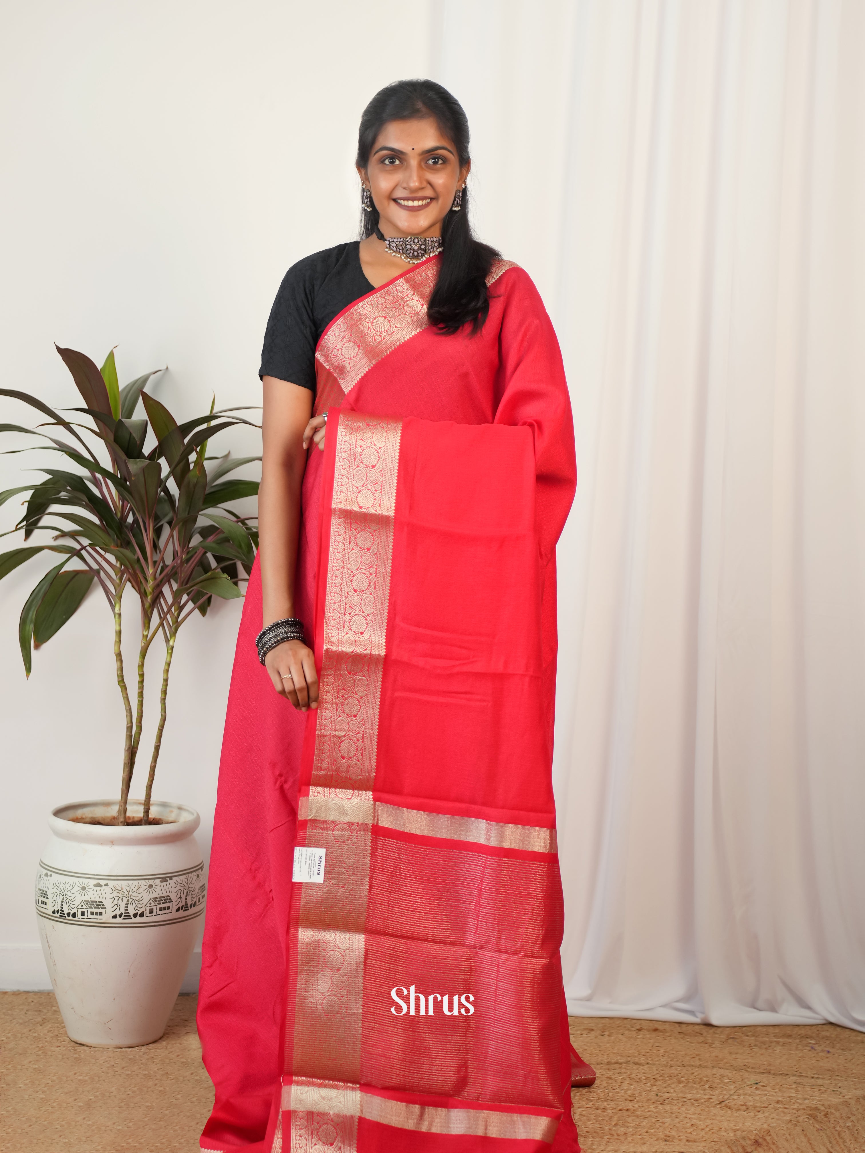 Red - Semi Georgette Saree