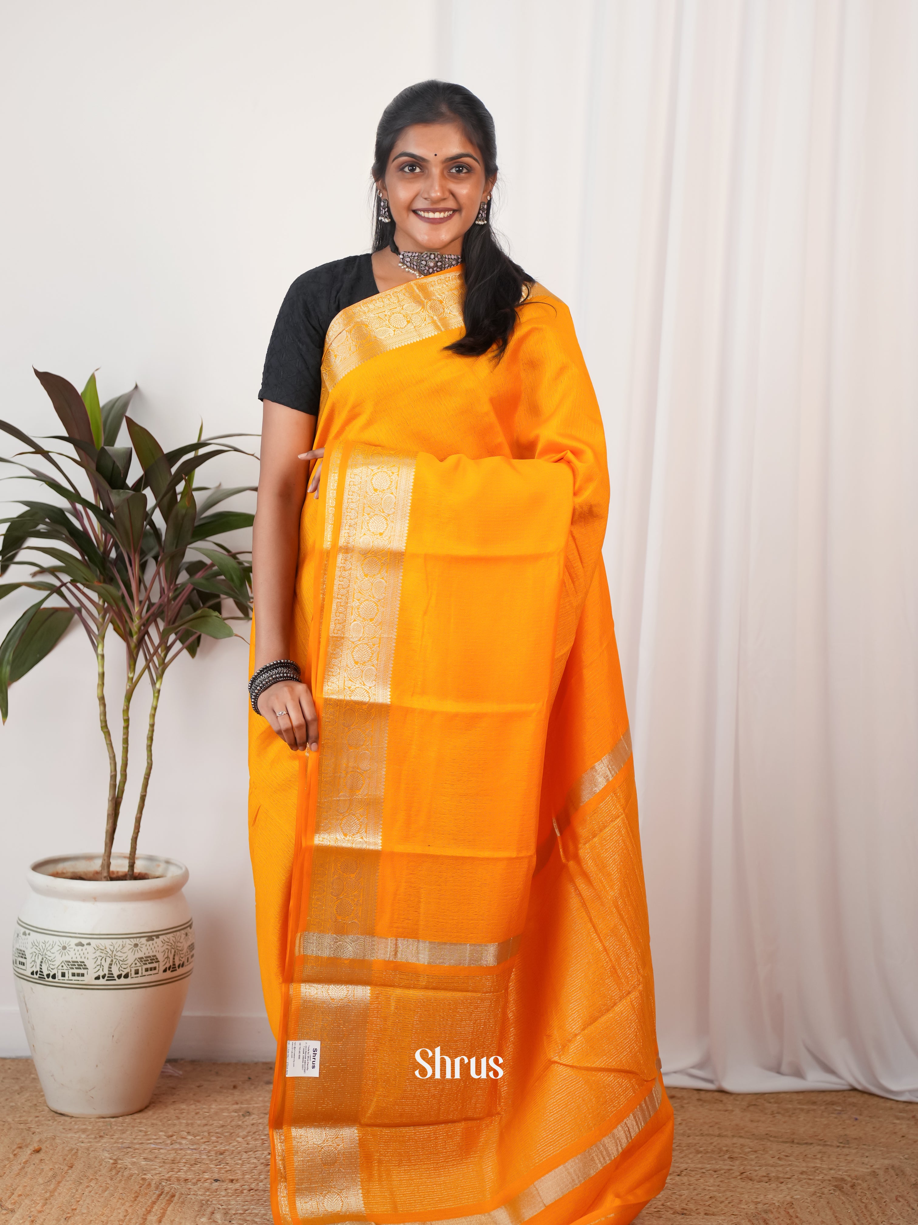 Orange - Semi Georgette Saree