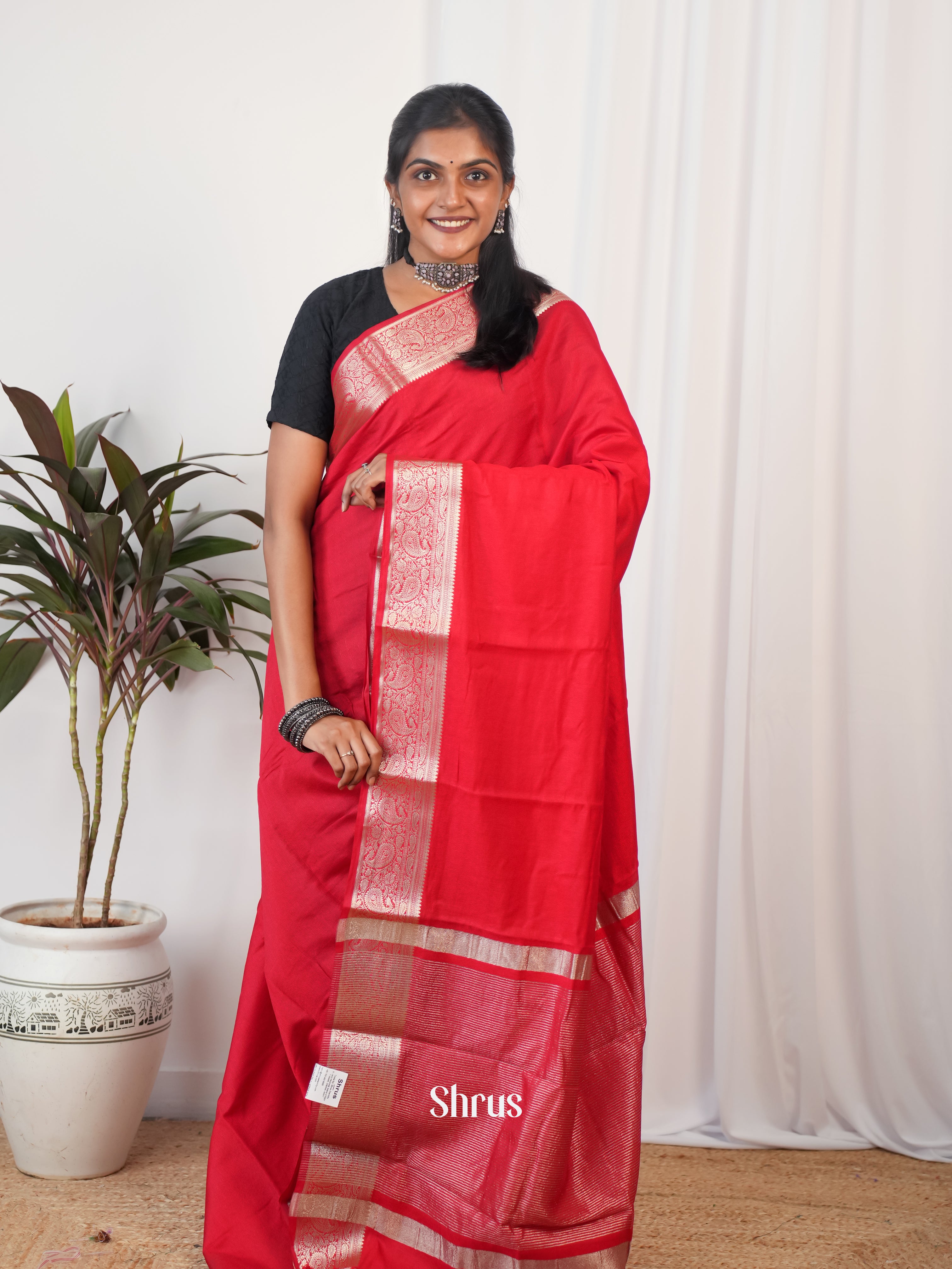 Red - Semi Georgette Saree