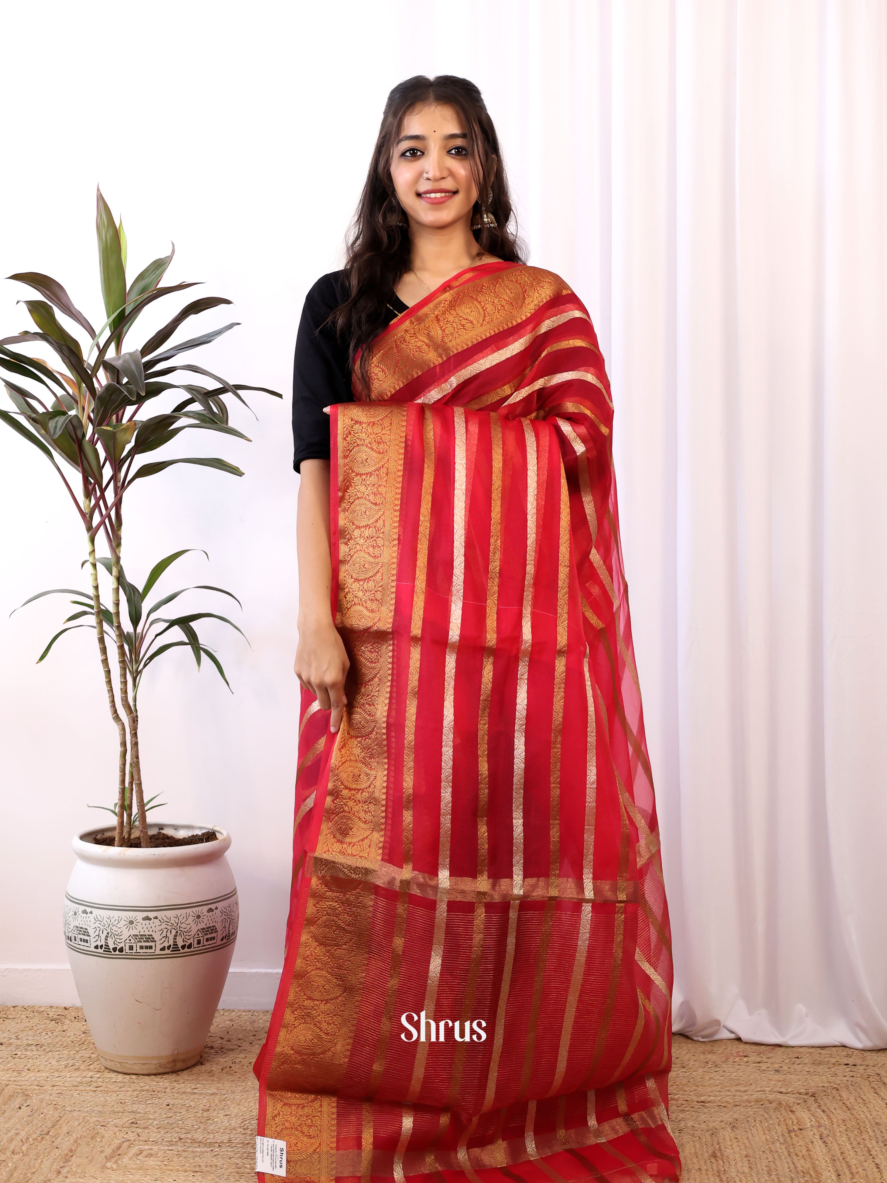 Red - Semi Organza Saree