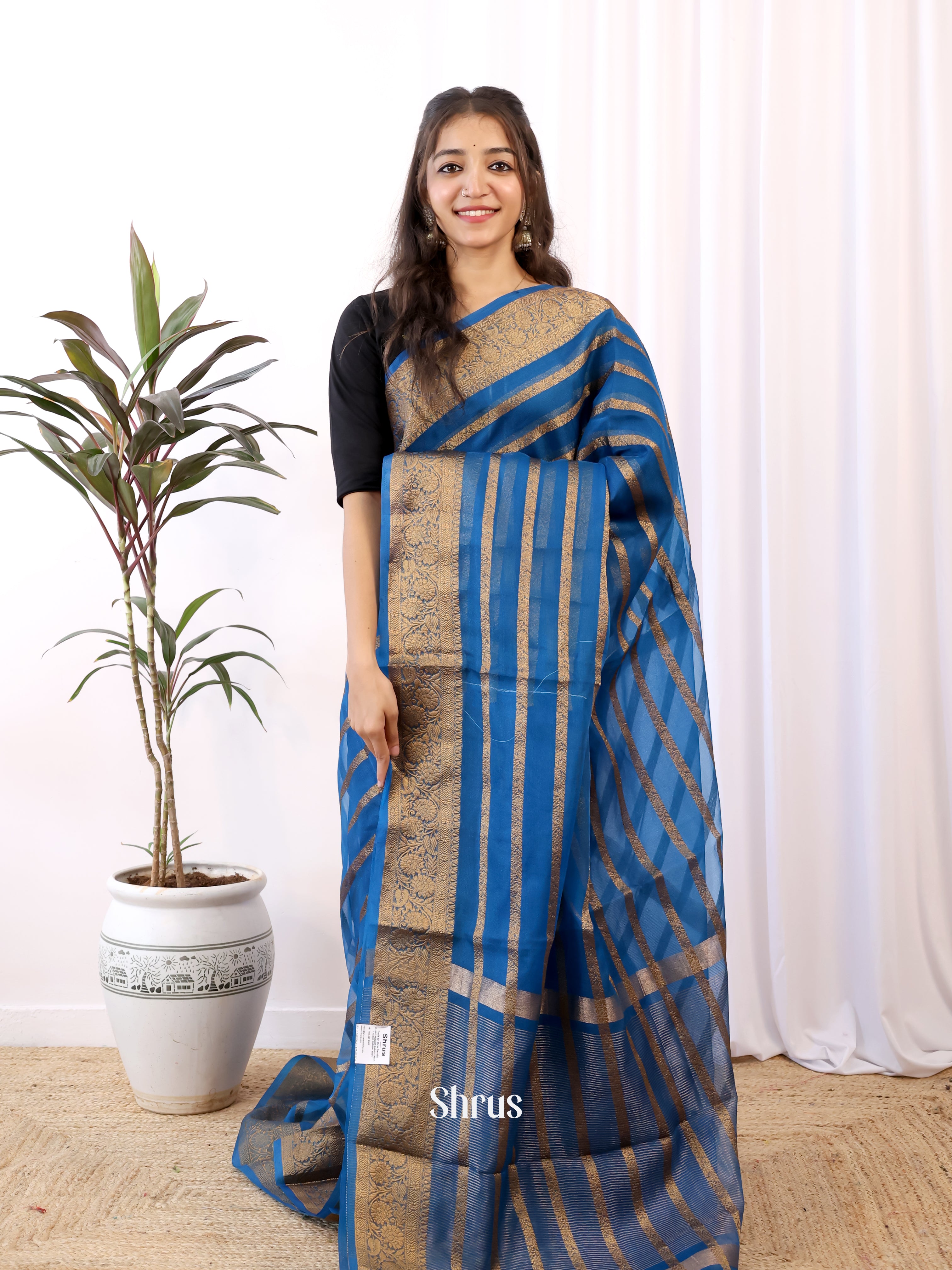 Blue - Semi Organza Saree