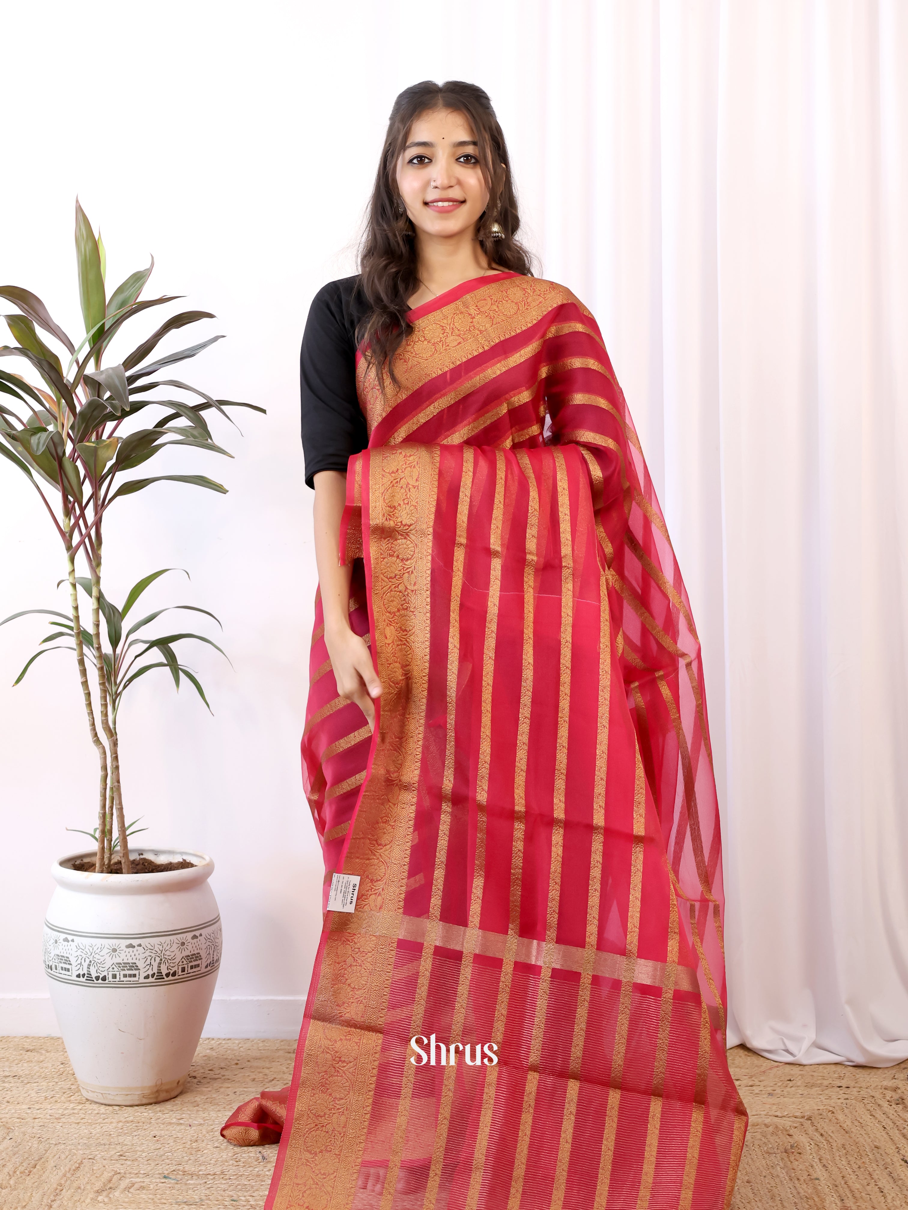 Red - Semi Organza Saree