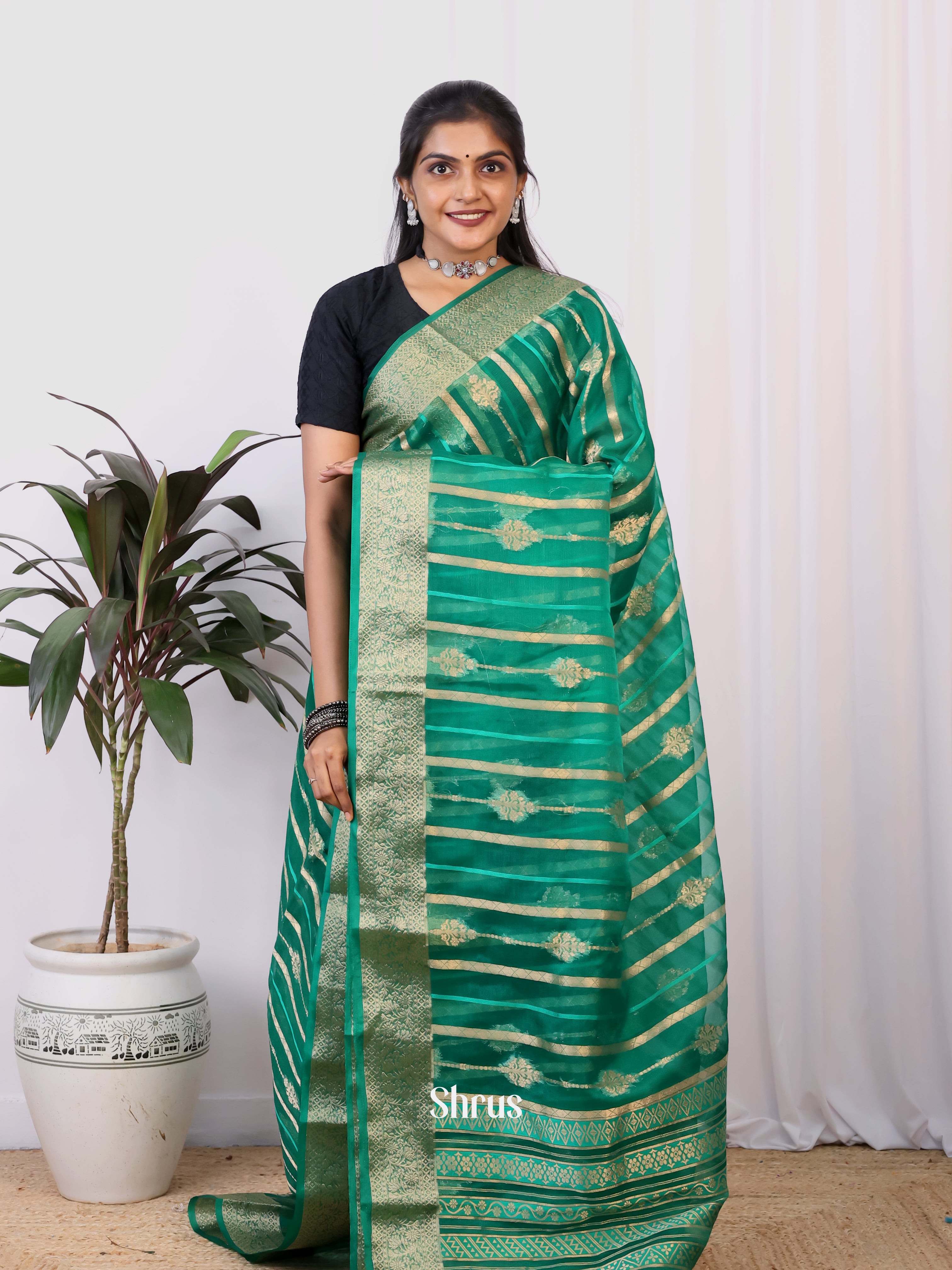 Green - Semi Organza Saree