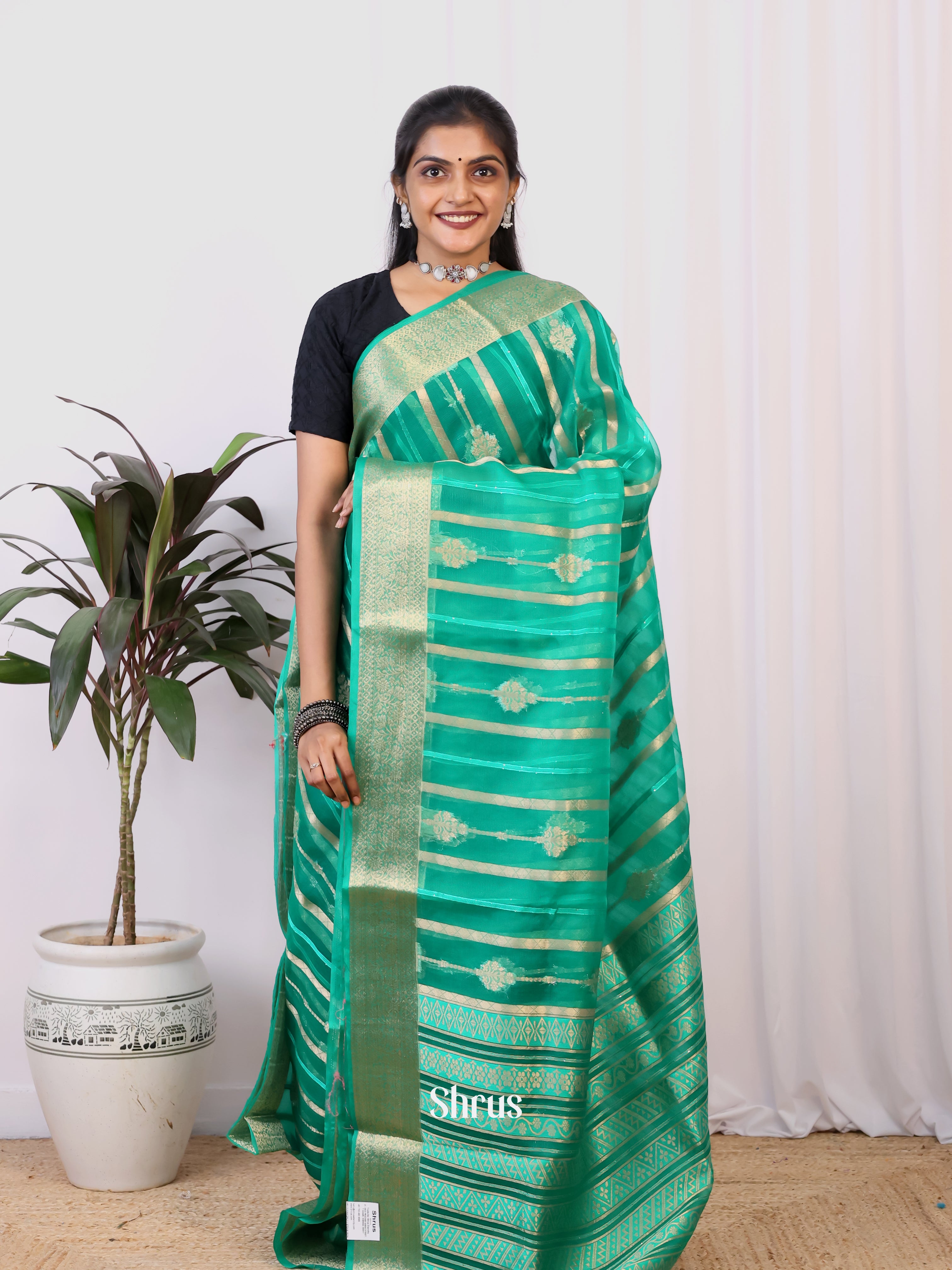 Green - Semi Organza Saree