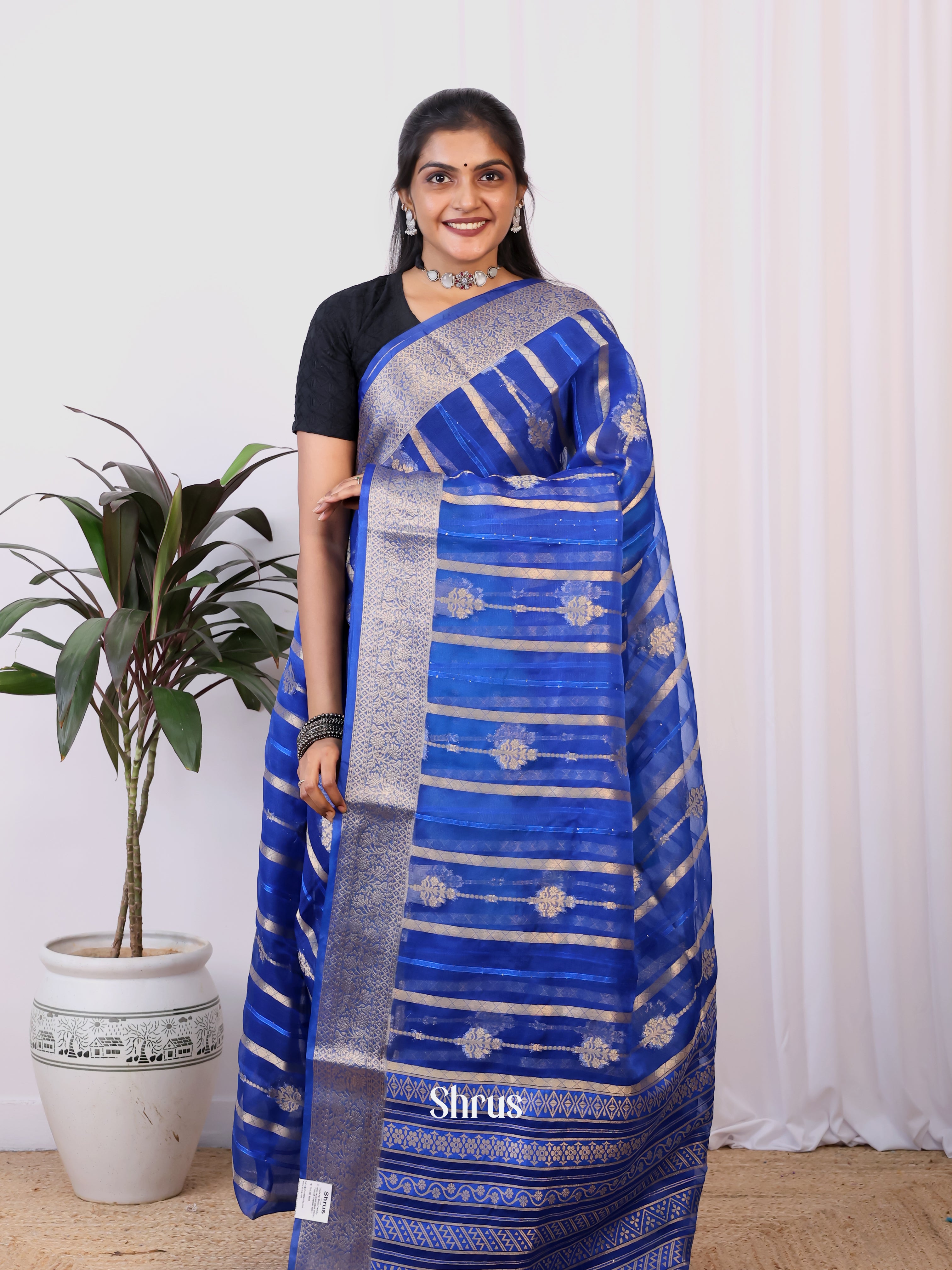 Blue & Teal - Semi Organza Saree