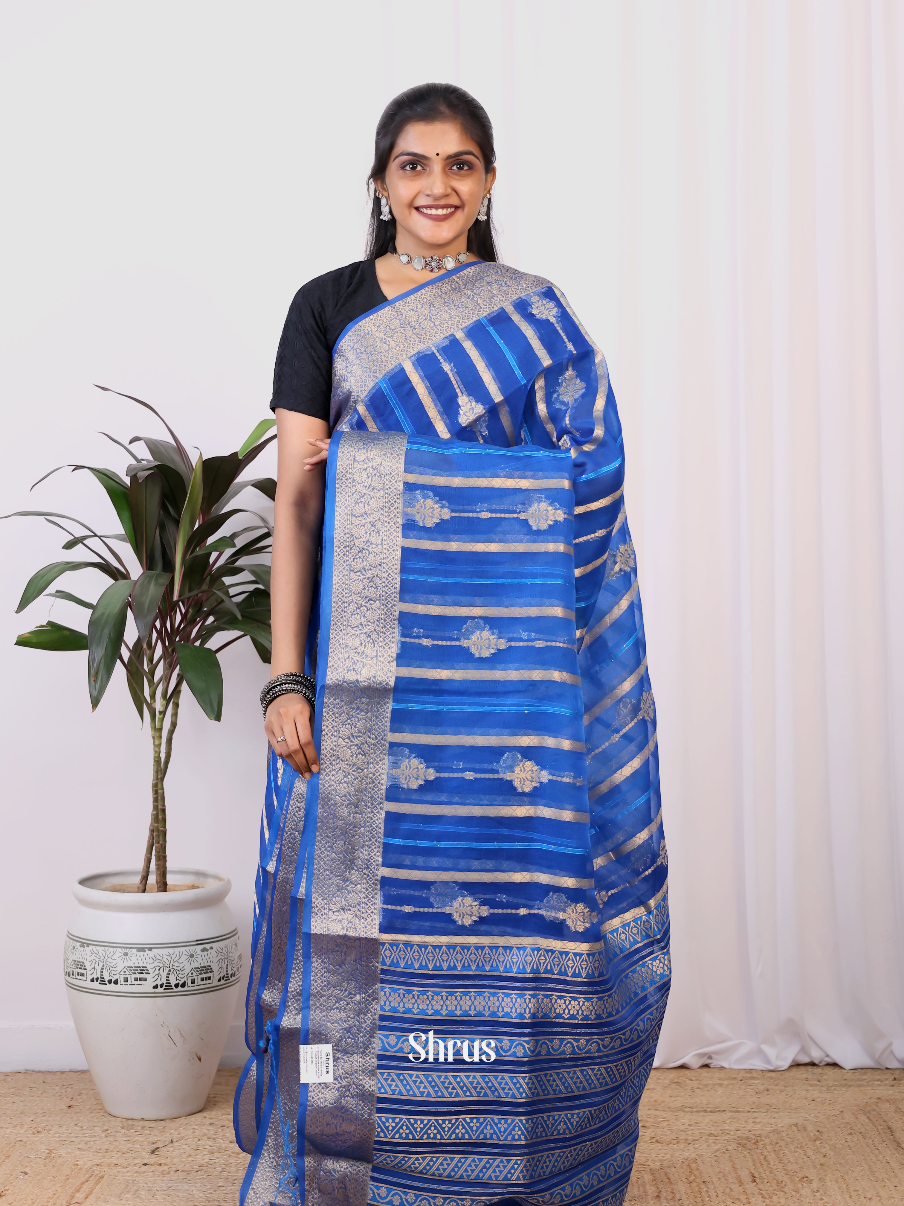 Blue - Semi Organza Saree