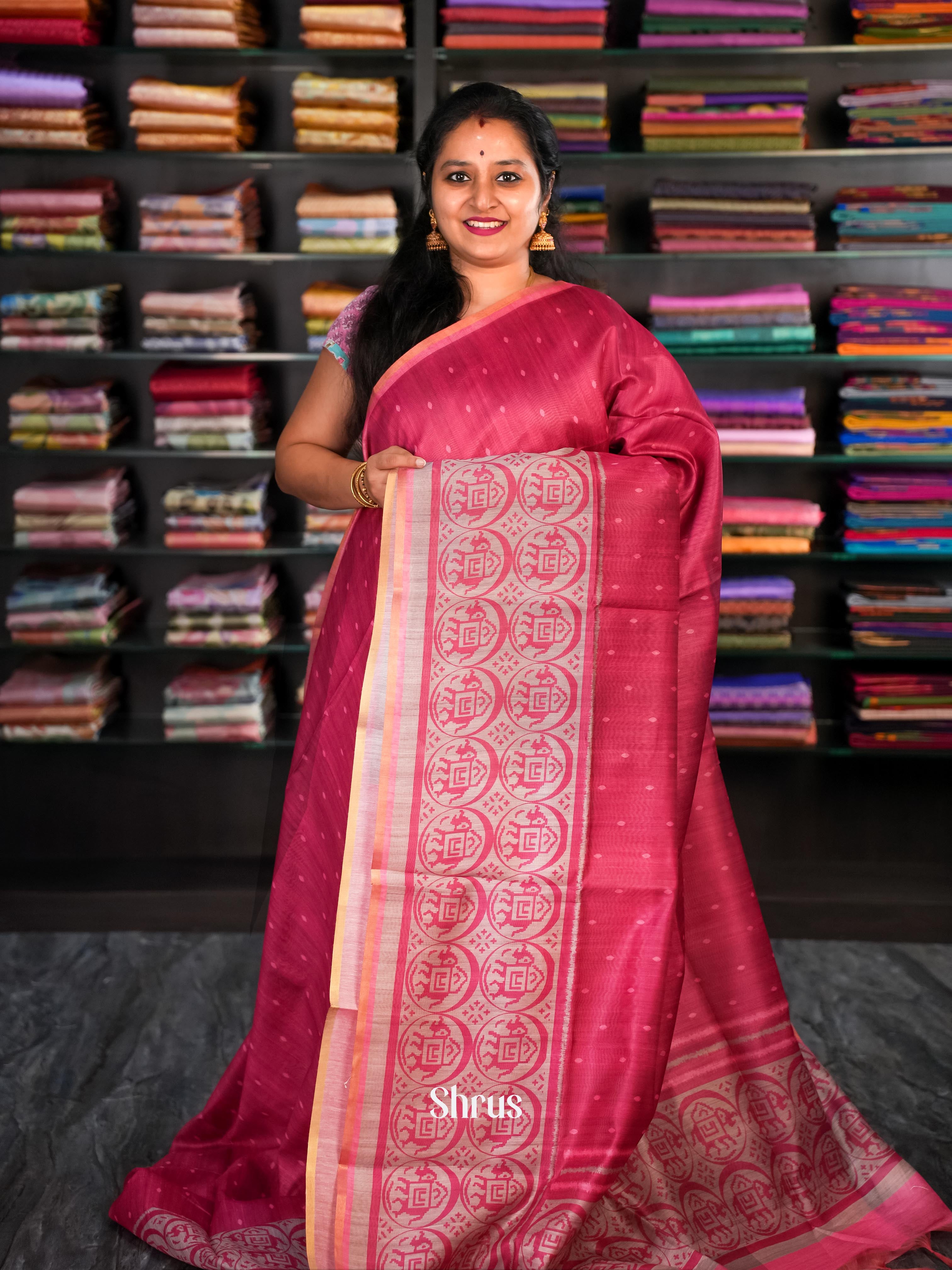 Majenta & Grey - Champa Semi Tussar Saree