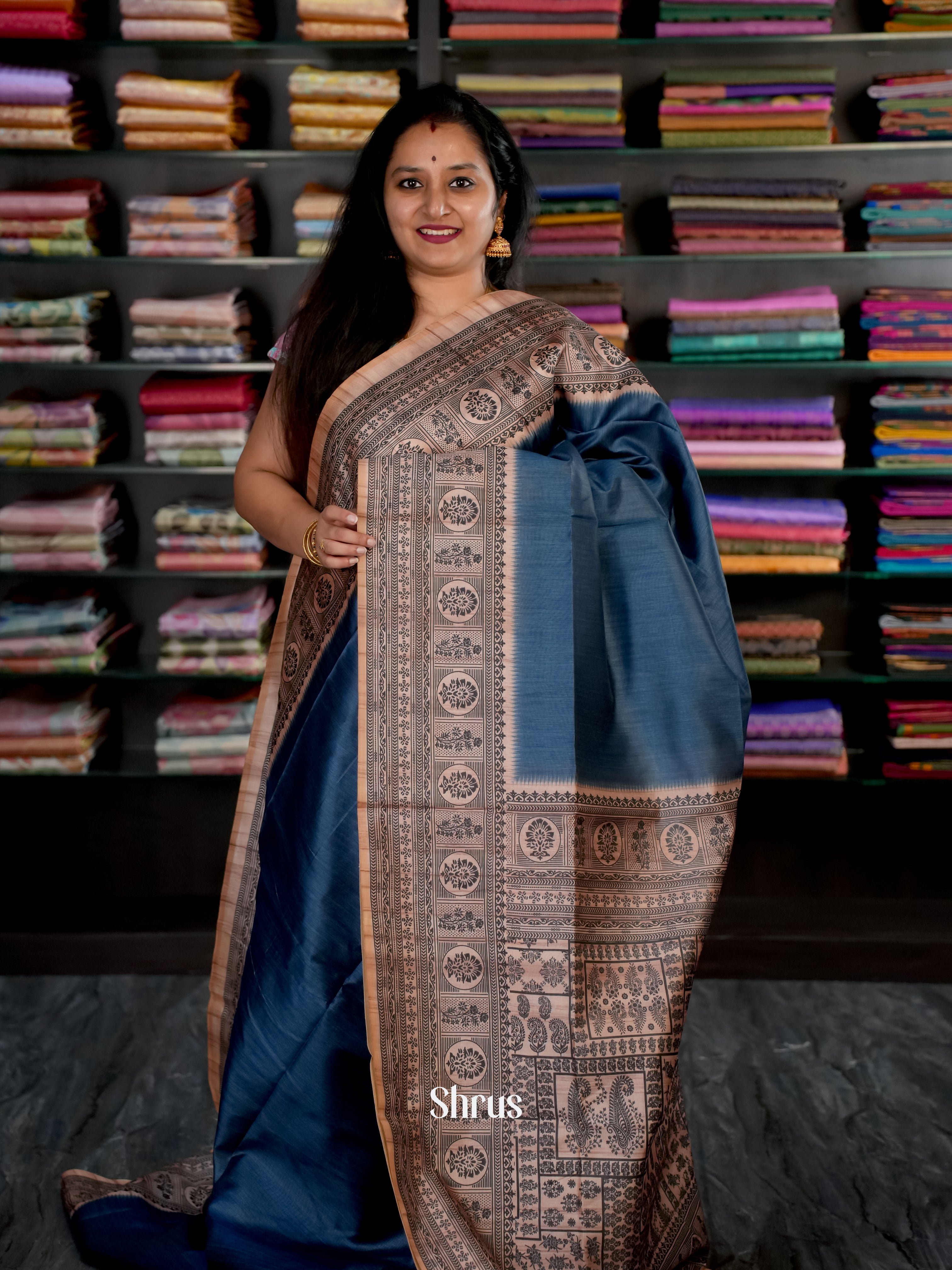 Blue & Brown- Champa semi tussar Saree