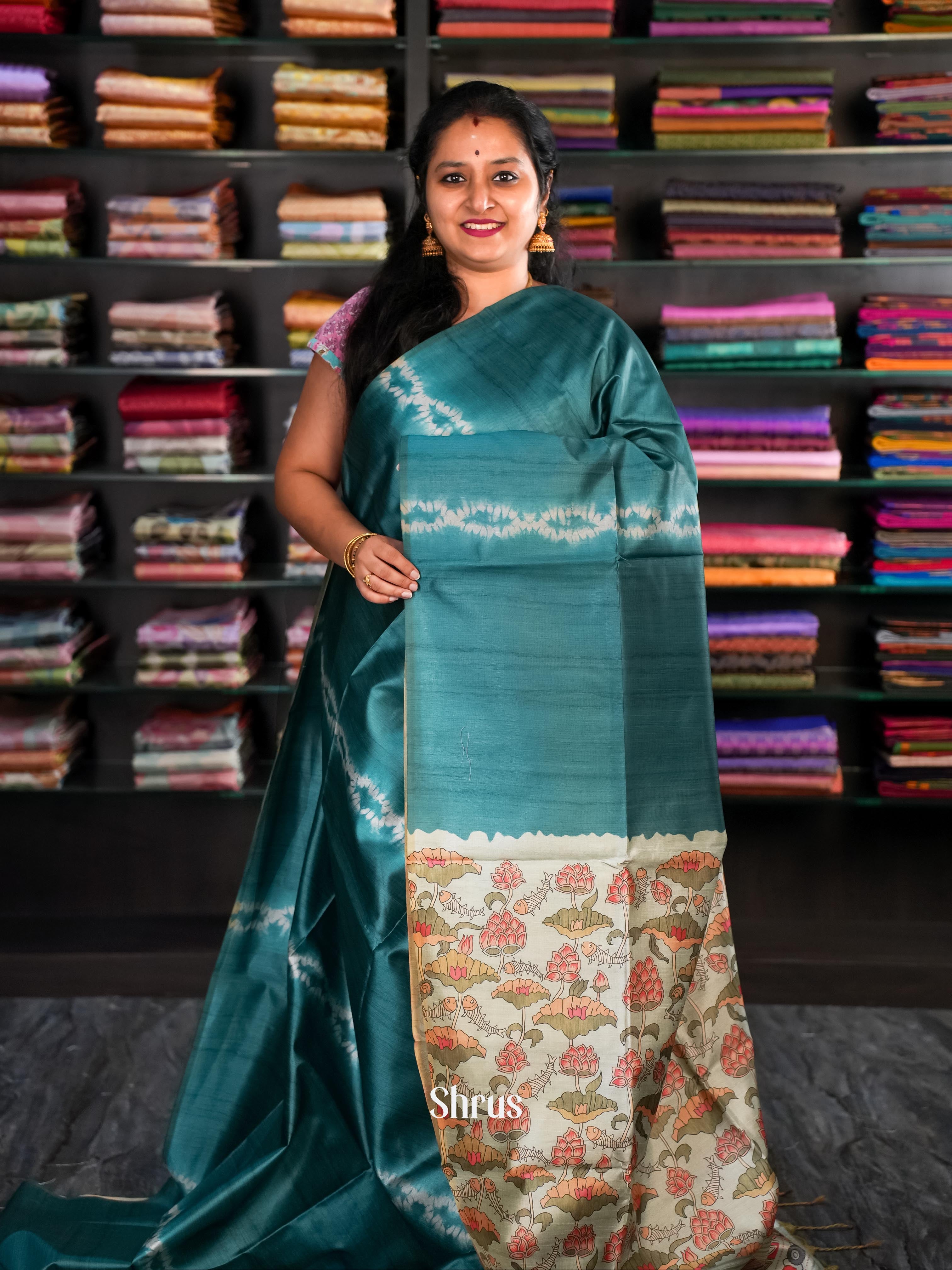 Blue & Grey - Champa Semi Tussar Saree