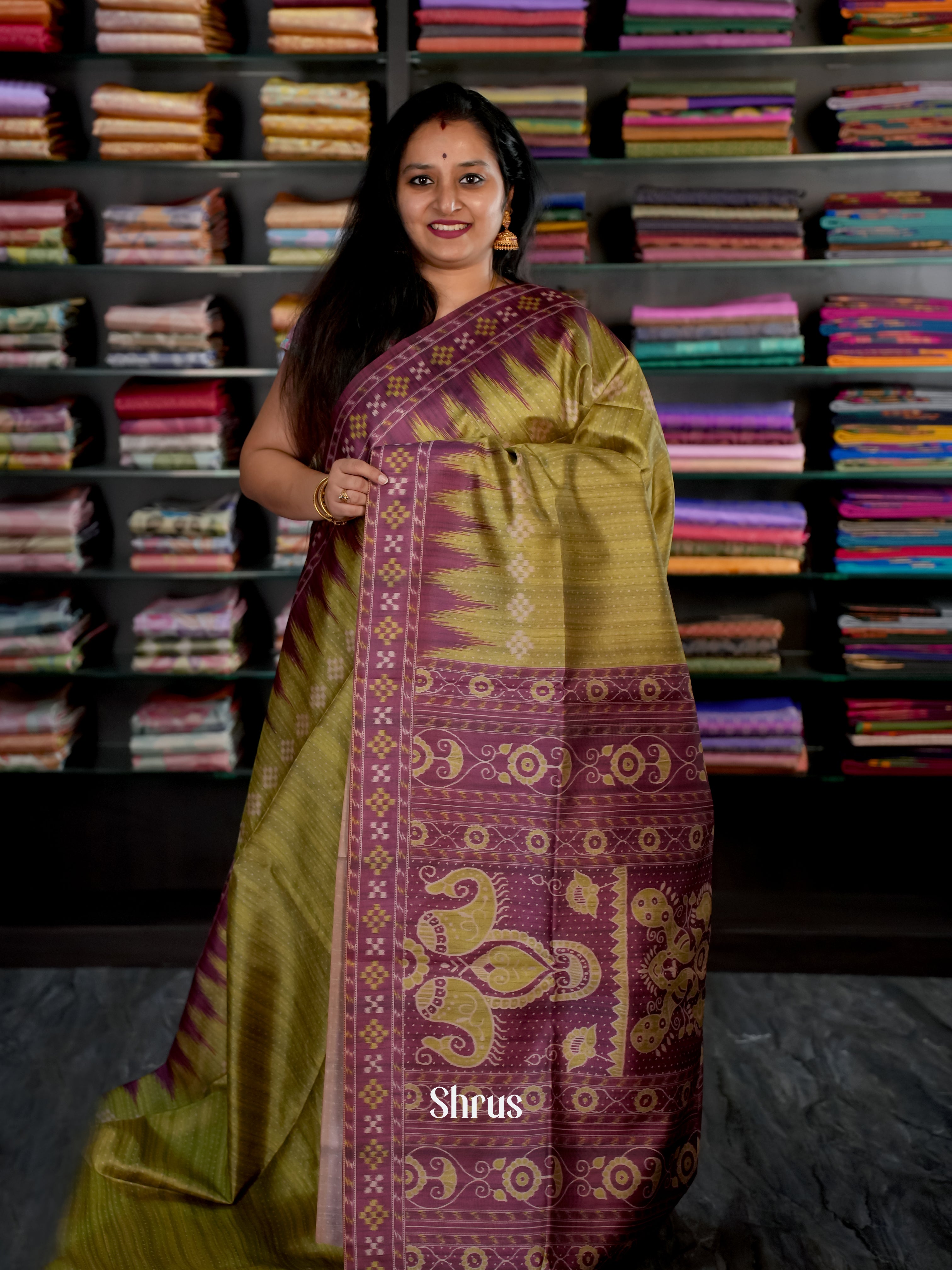 Green & Purple - Champa semi tussar Saree