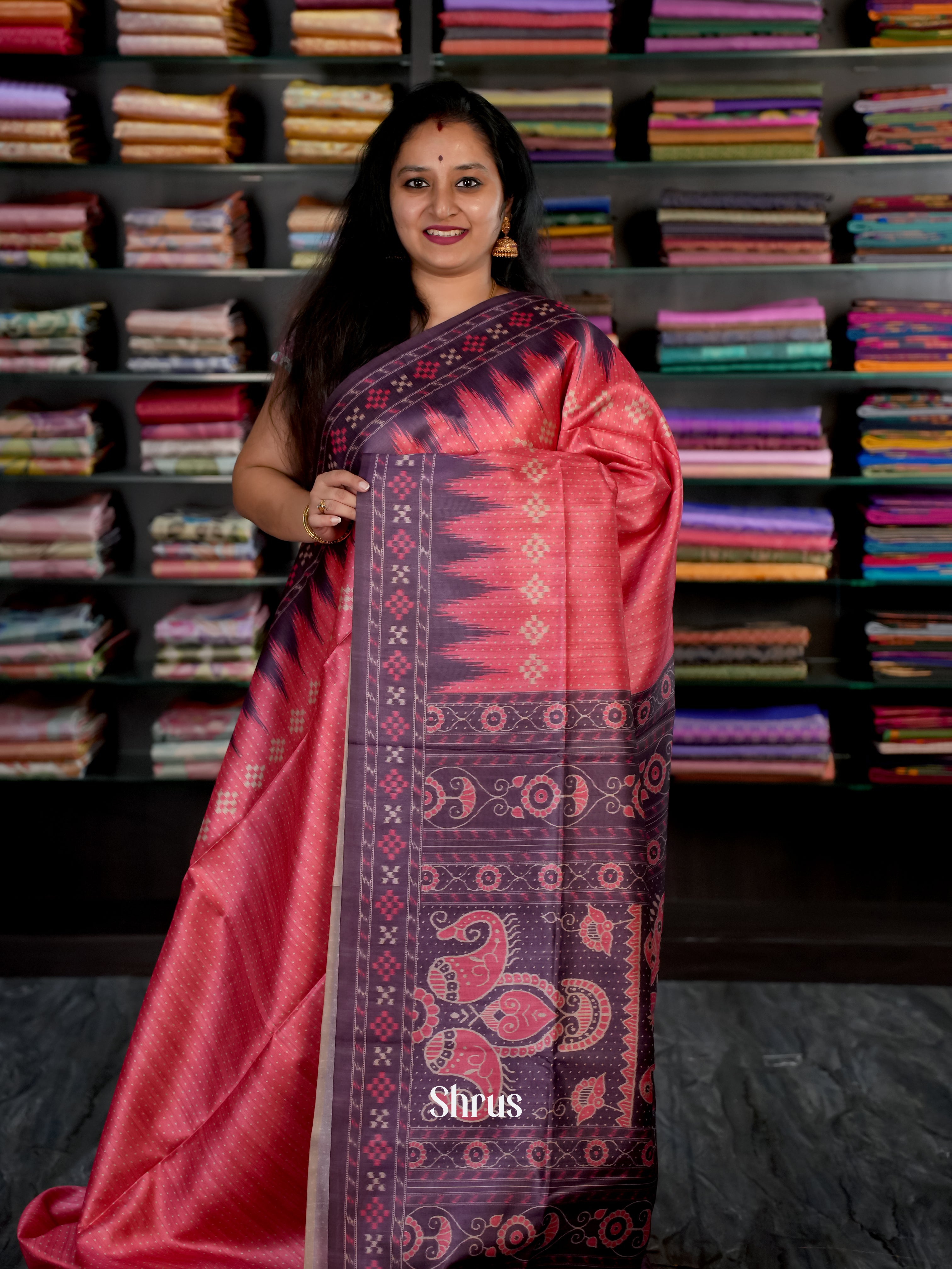 Red & Purple - Champa semi tussar Saree