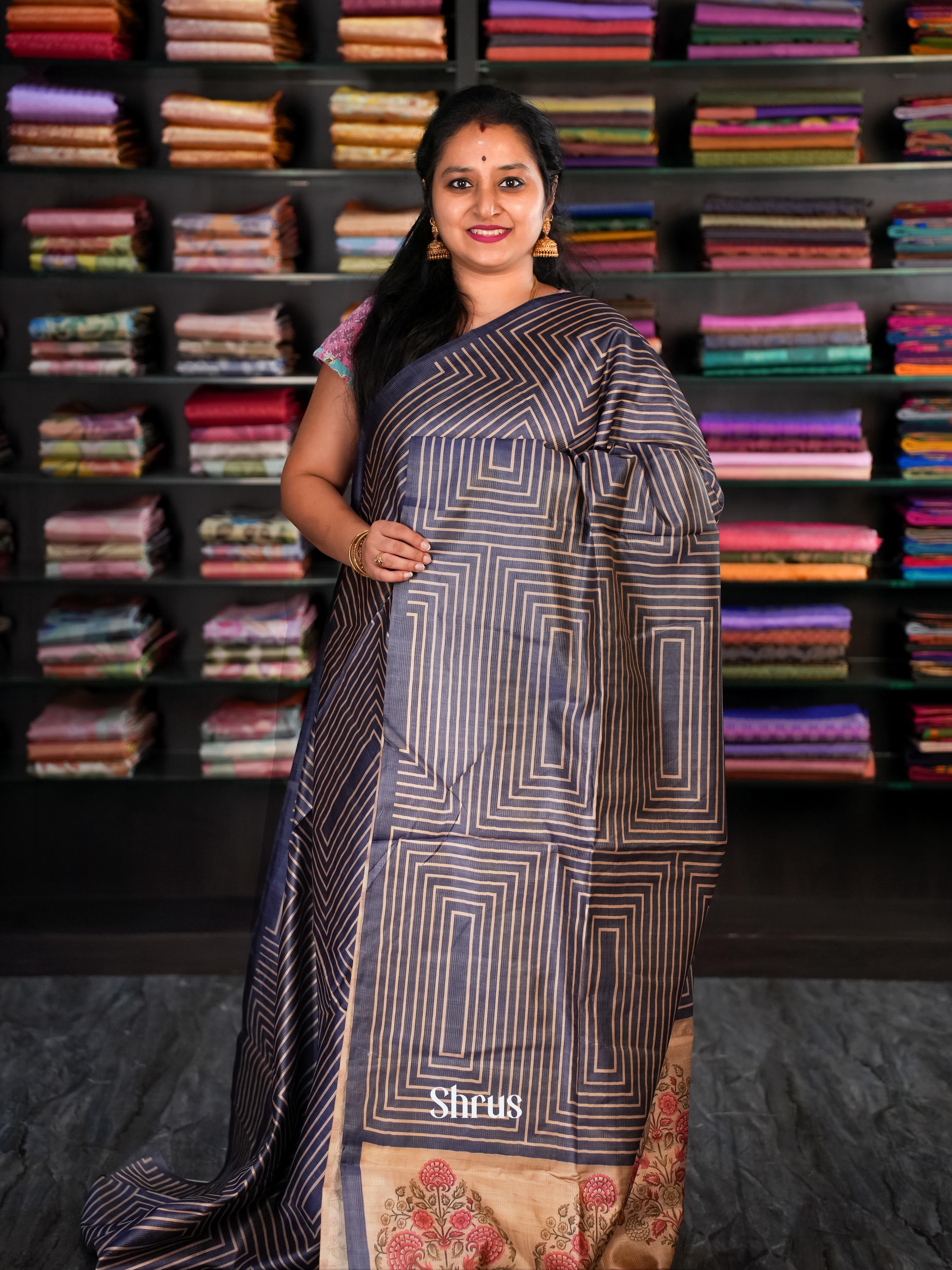 Blue & Brown - Champa Semi tussar Saree