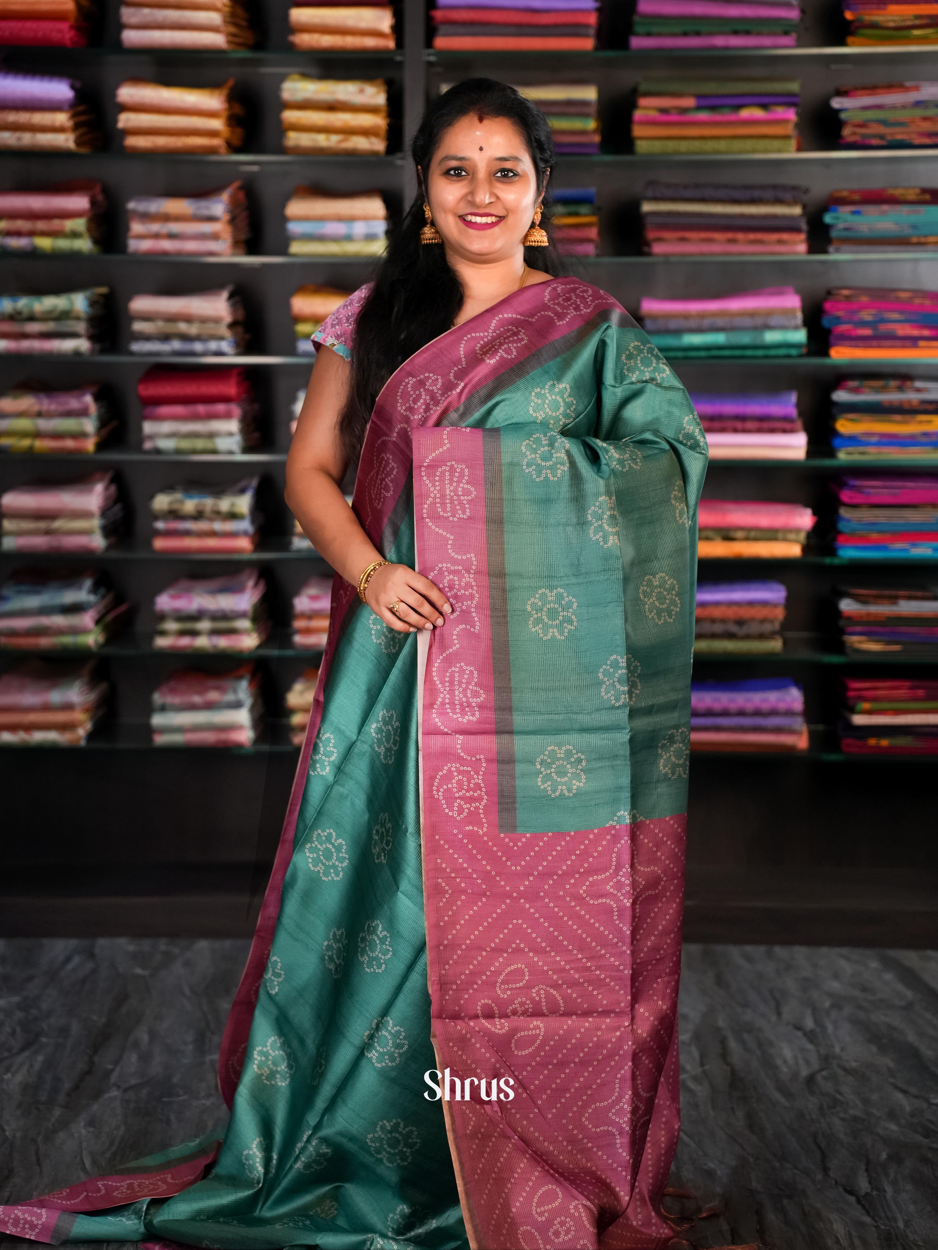 Green & Maroon - Champa Semi tussar Saree