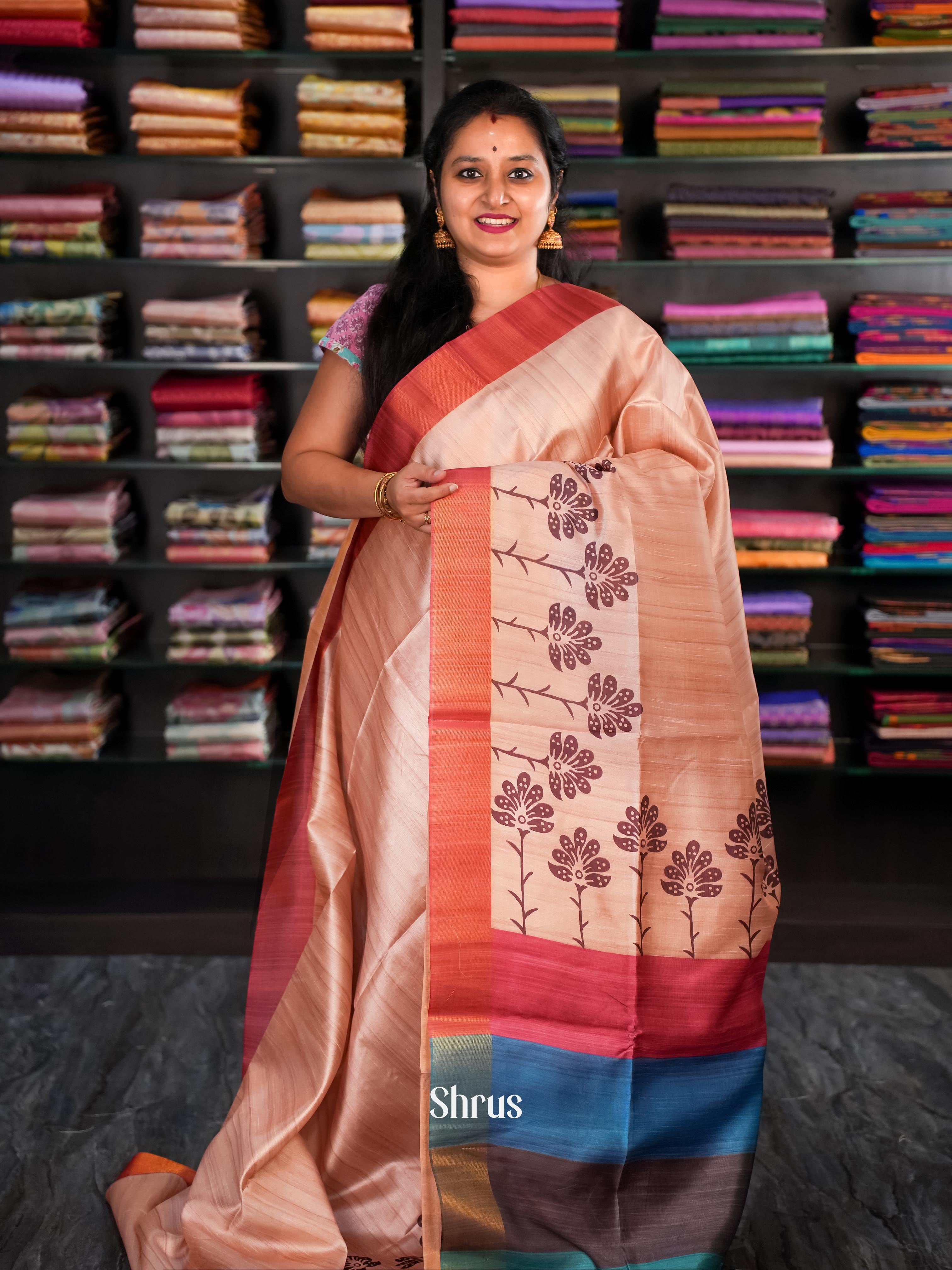 Peach & Red - Champa Semi tussar Saree