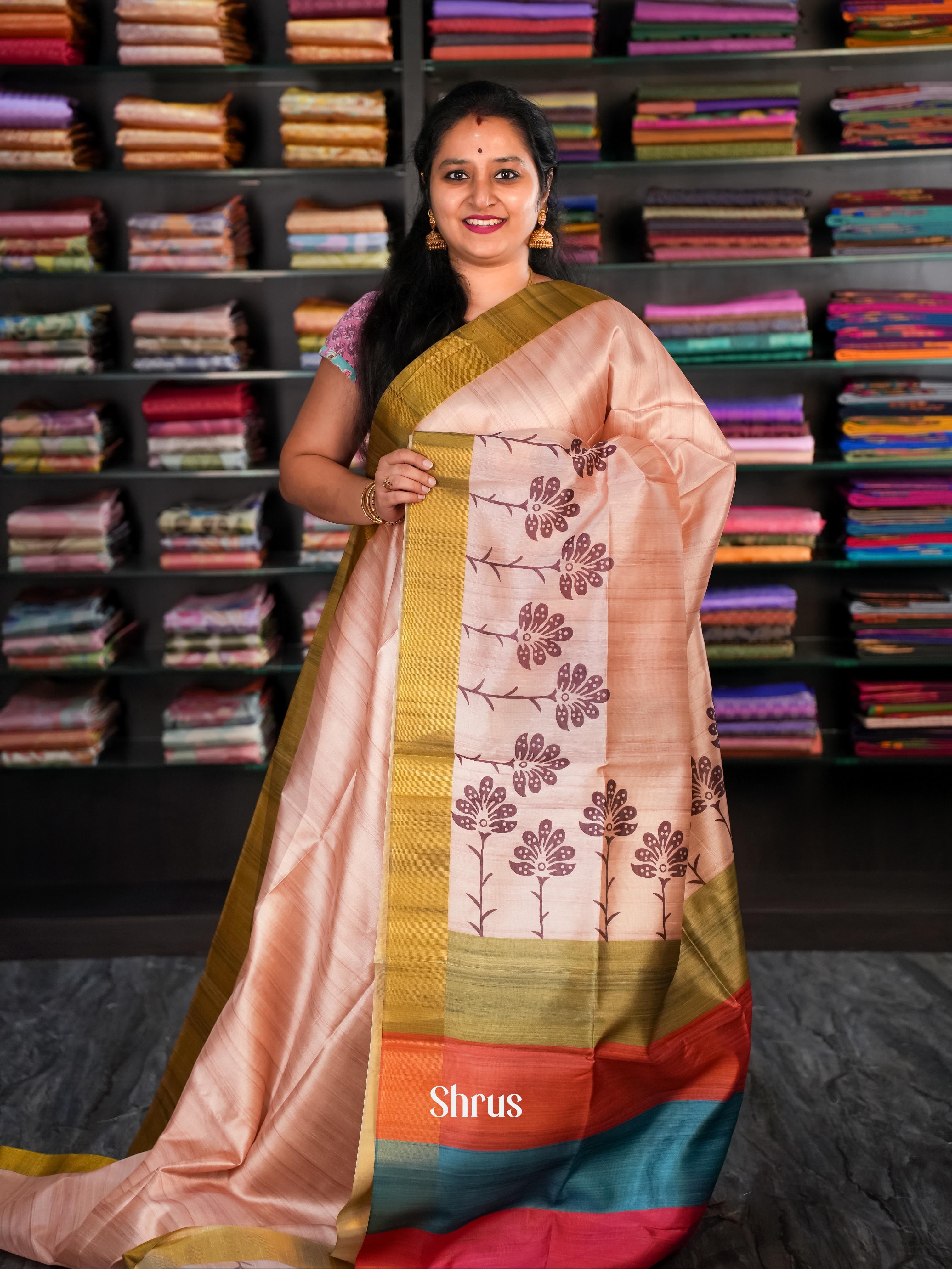 Peach & Green - Champa Semi tussar Saree