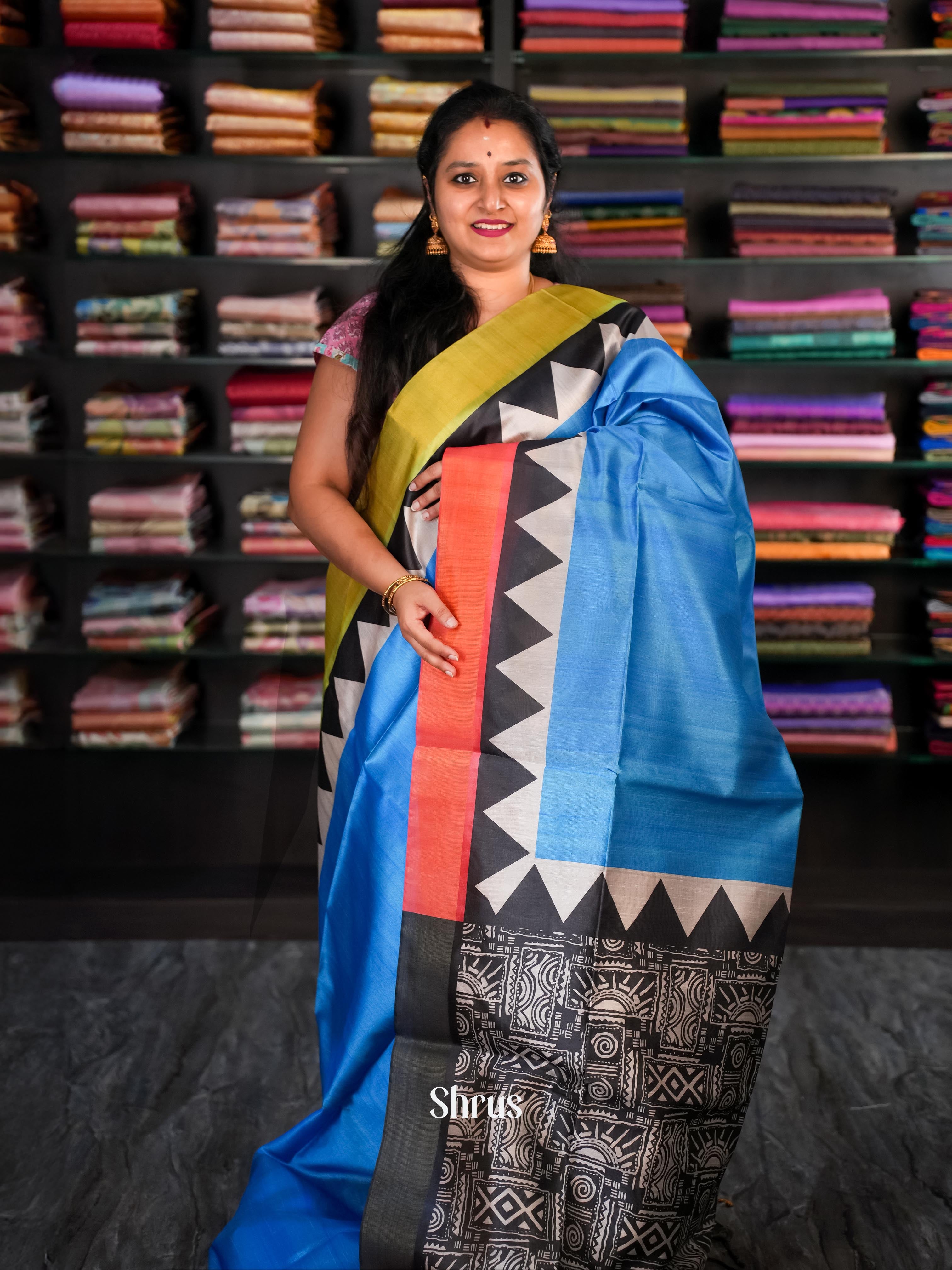 Blue & Black - Champa Semi tussar Saree