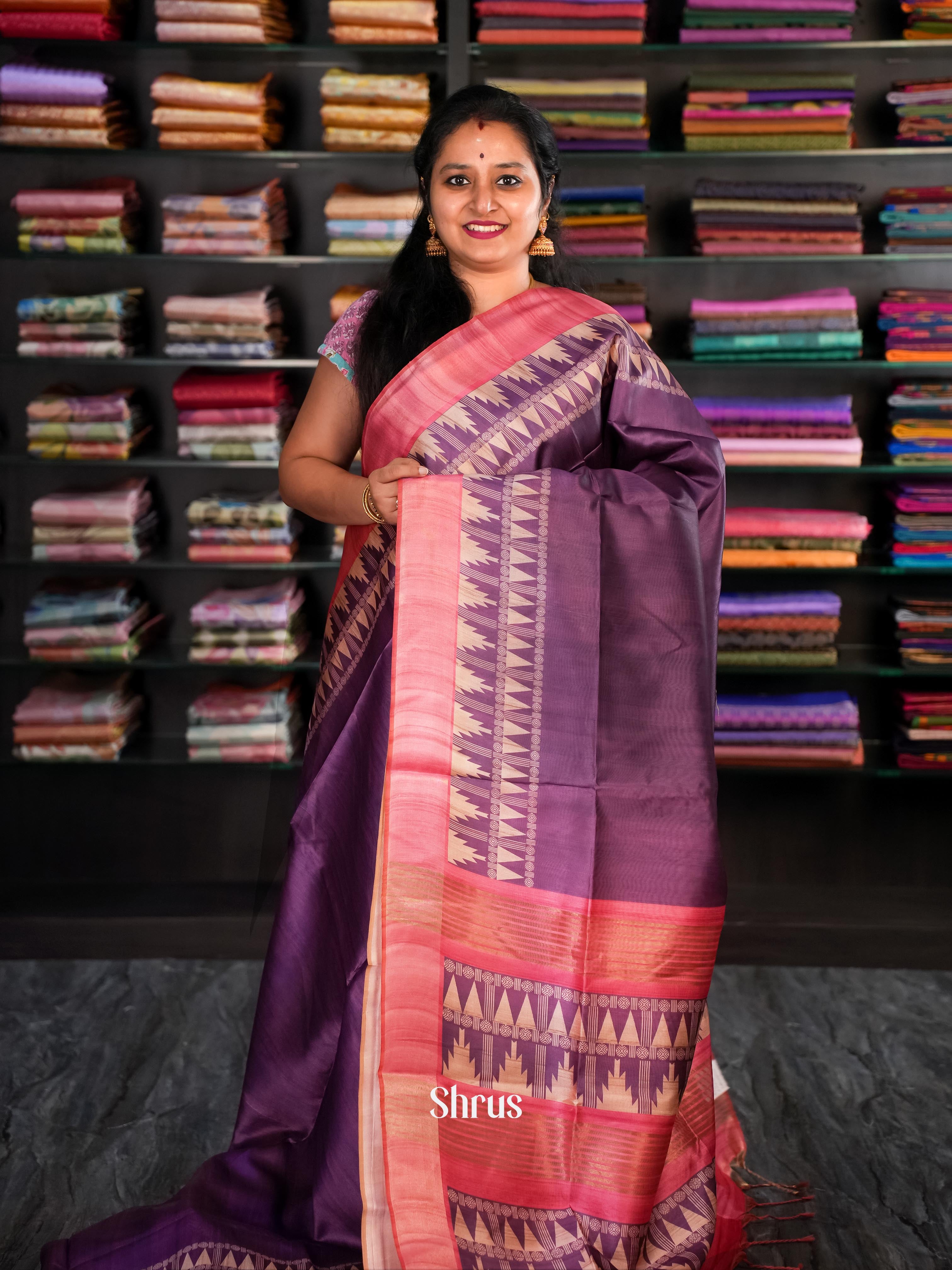 Purple & Red - Champa Semi tussar Saree