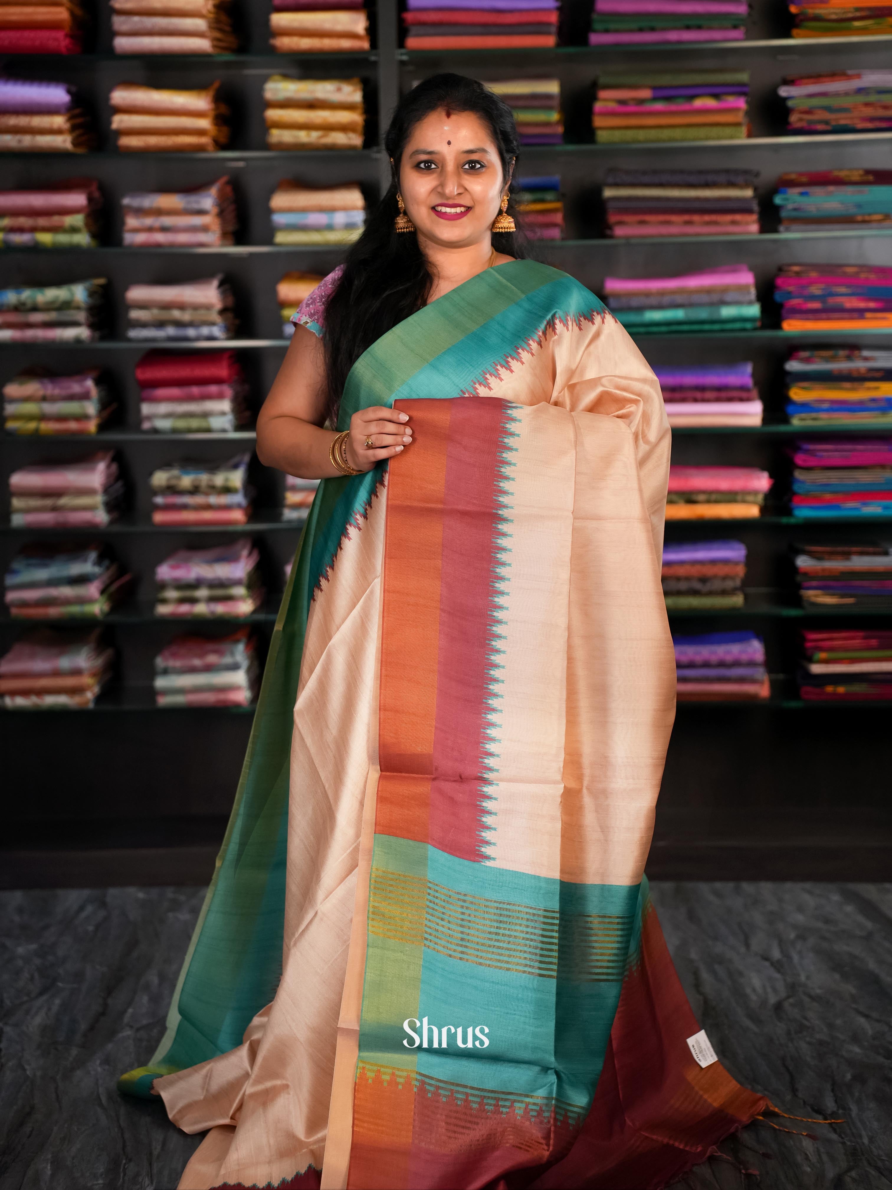 Beige & Brown - Champa Semi tussar Saree