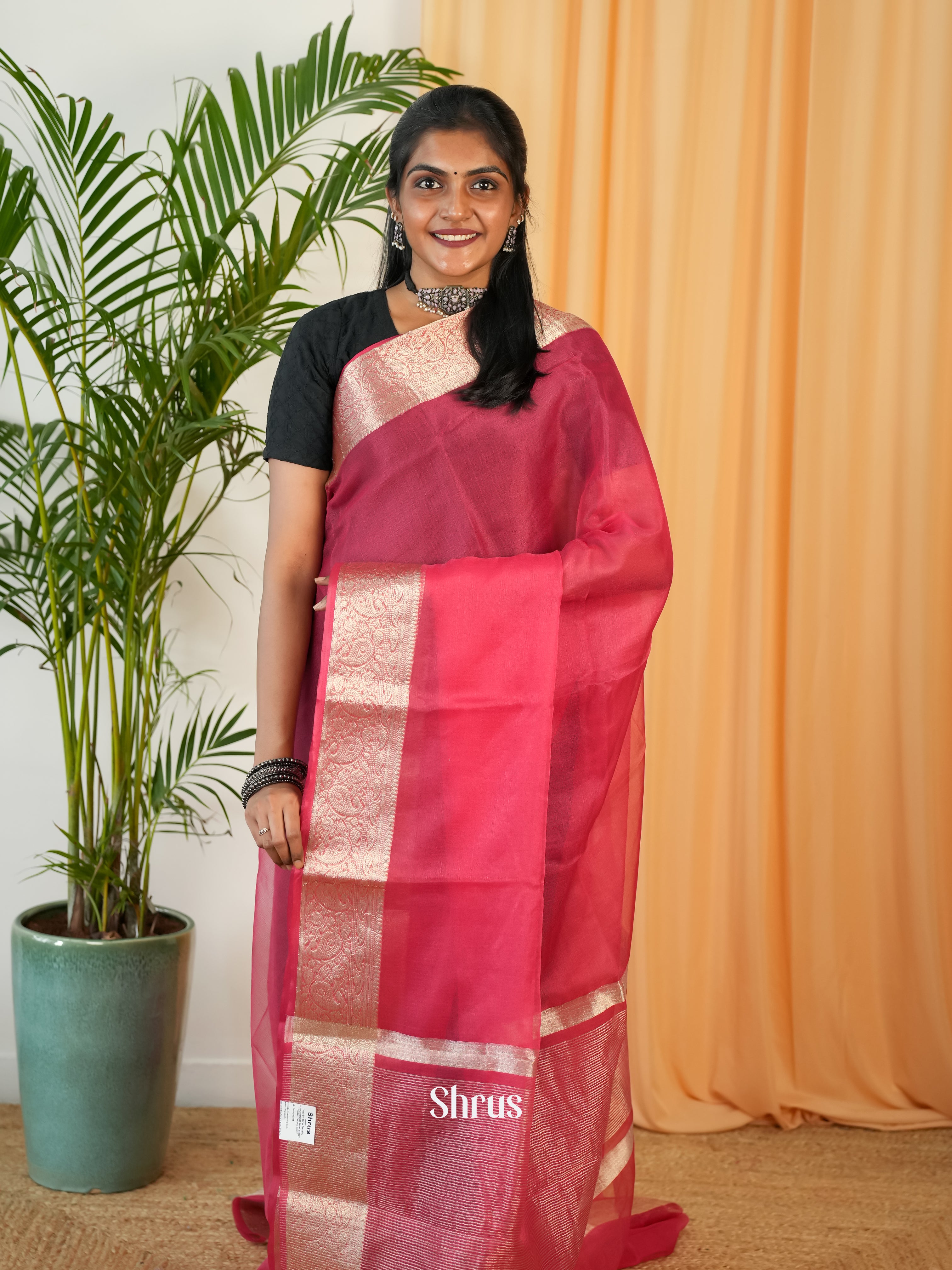 Reddish Pink - Semi Georgette Saree