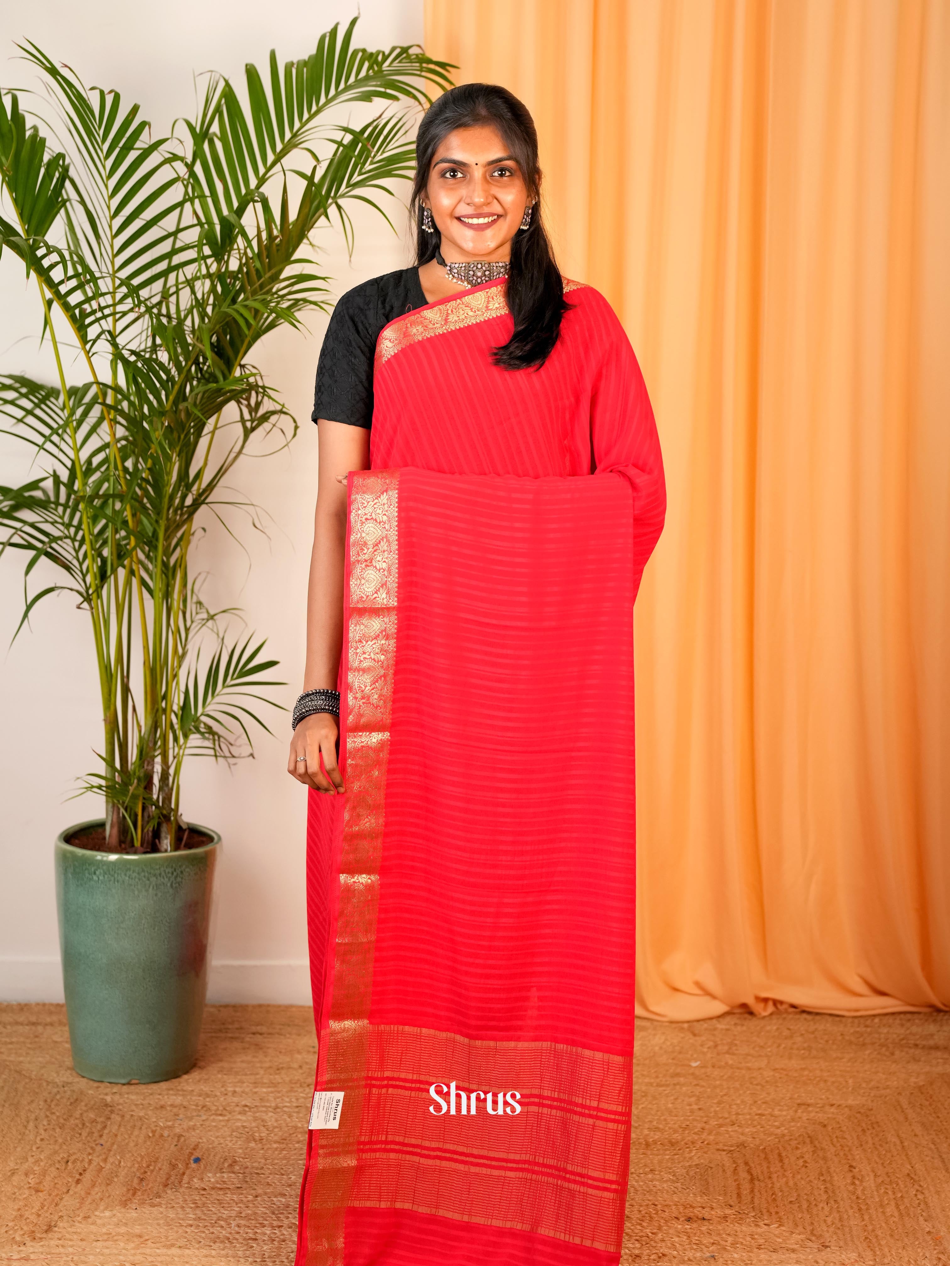 Red - Semi Mysoresilk Saree